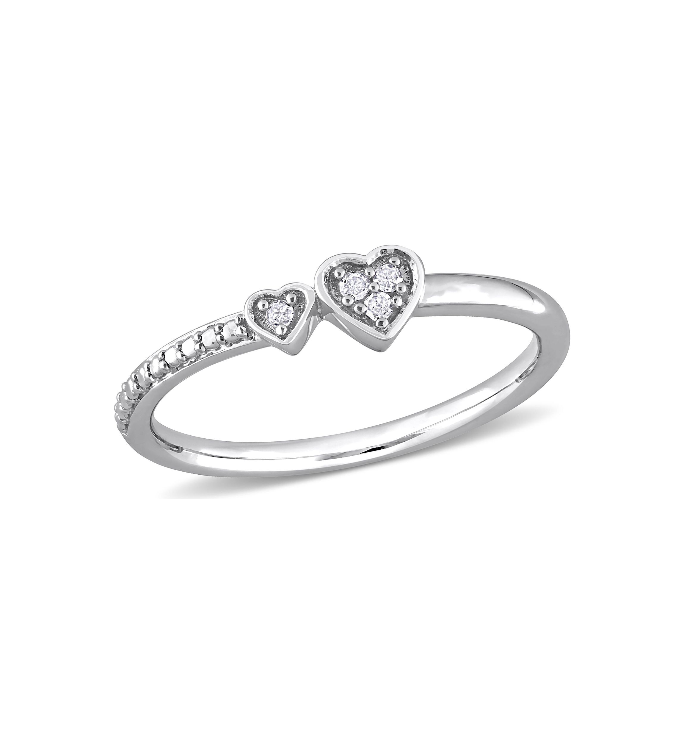 Diamond Accent Double Heart Promise Ring in Sterling Silver