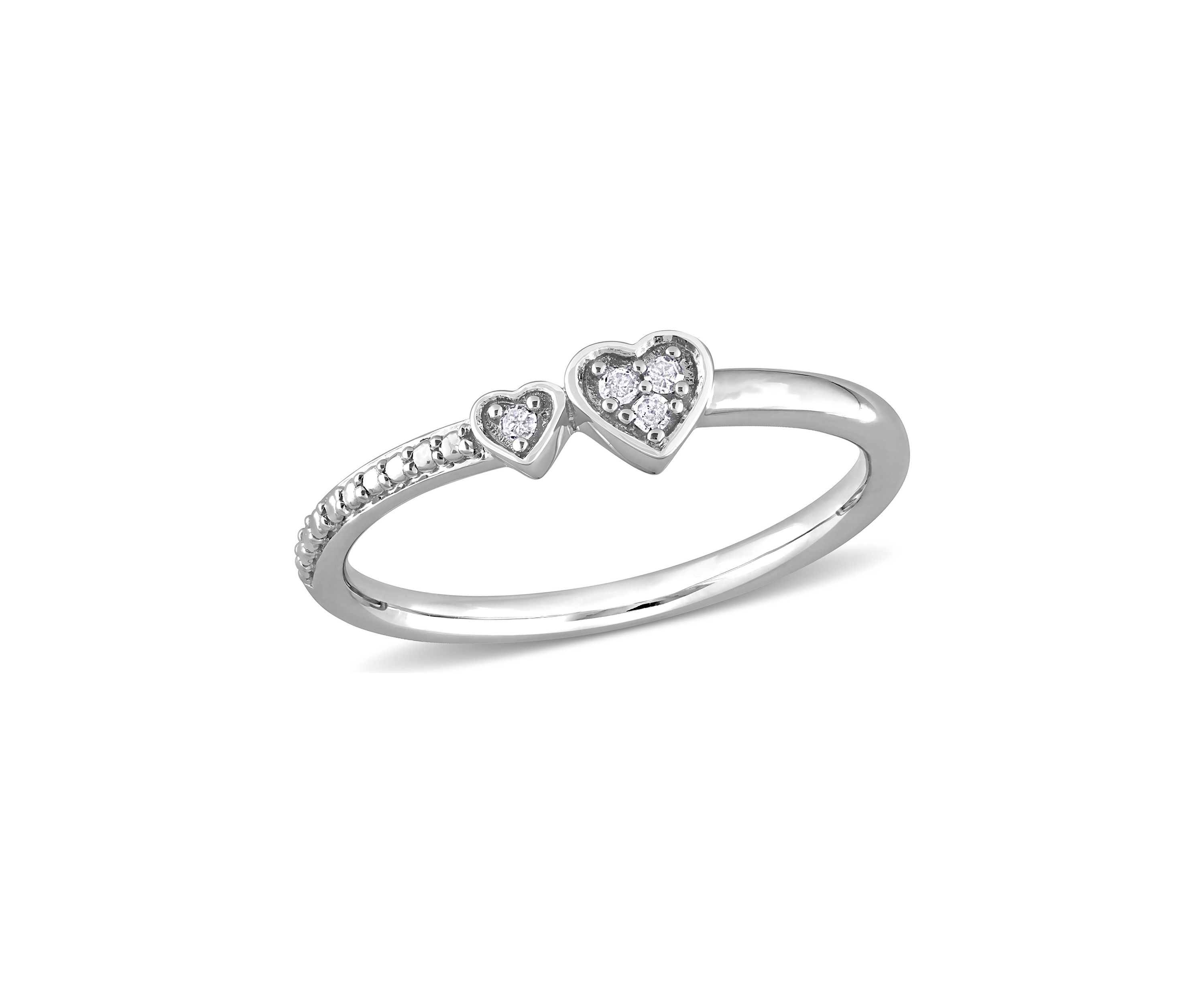 Diamond Accent Double Heart Promise Ring in Sterling Silver
