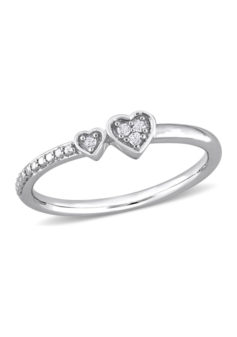 Diamond Accent Double Heart Promise Ring in Sterling Silver