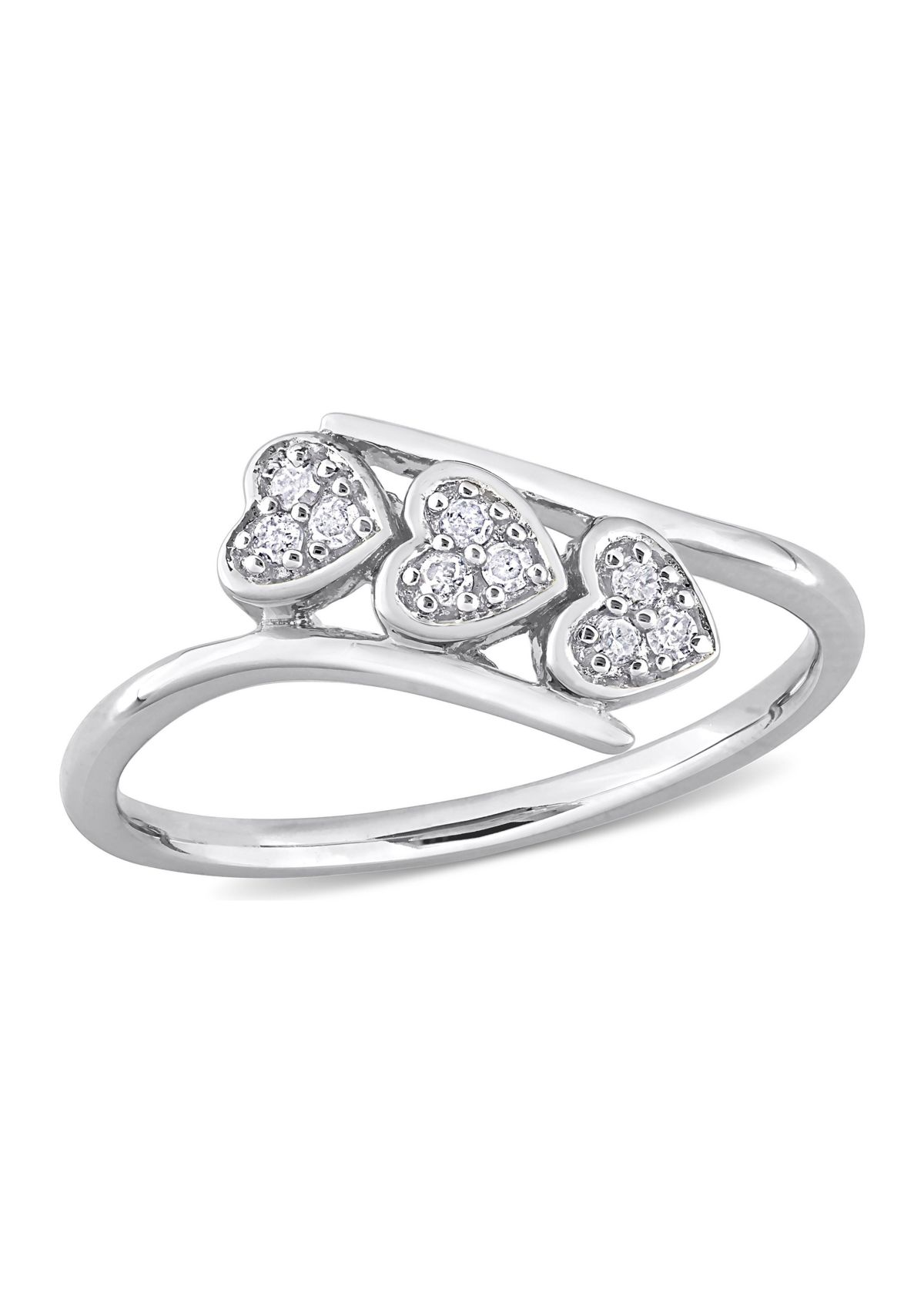 1/10 CT TW Diamond Triple Heart Bypass Promise Ring in Sterling Silver