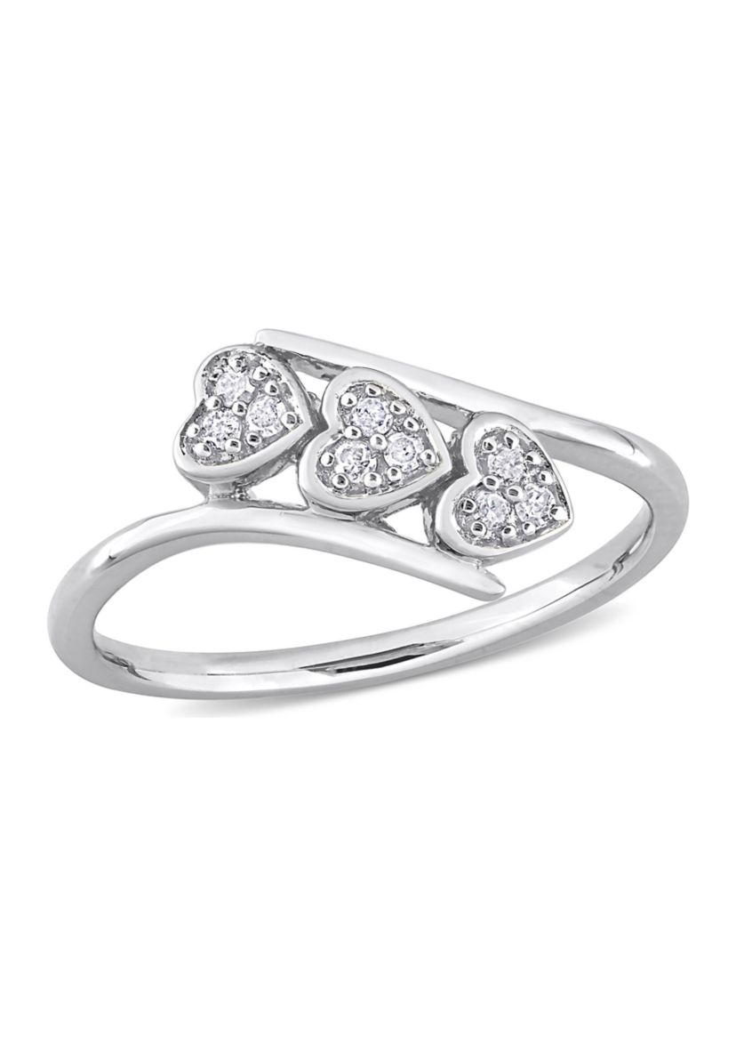 1/10 CT TW Diamond Triple Heart Bypass Promise Ring in Sterling Silver