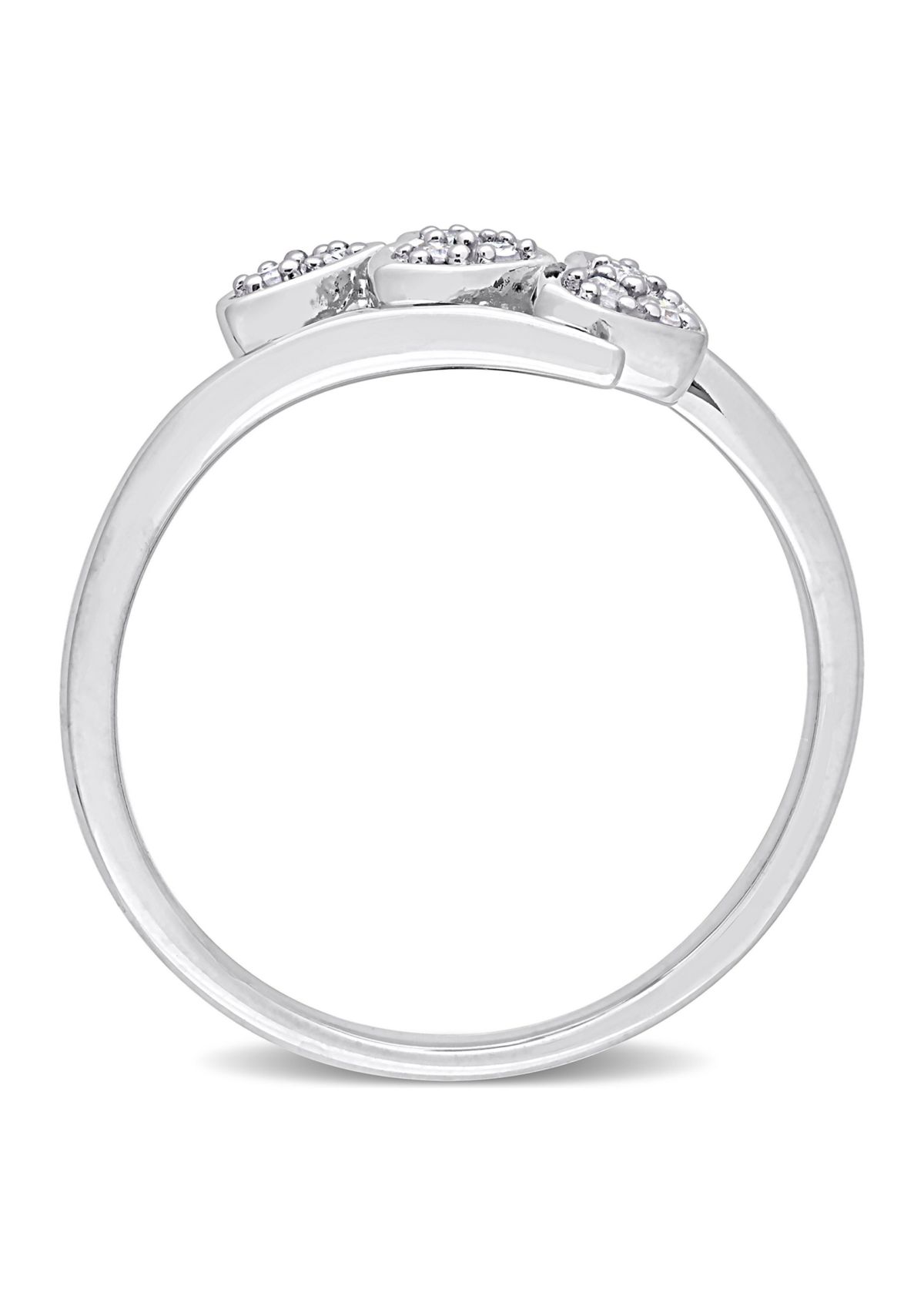 1/10 CT TW Diamond Triple Heart Bypass Promise Ring in Sterling Silver