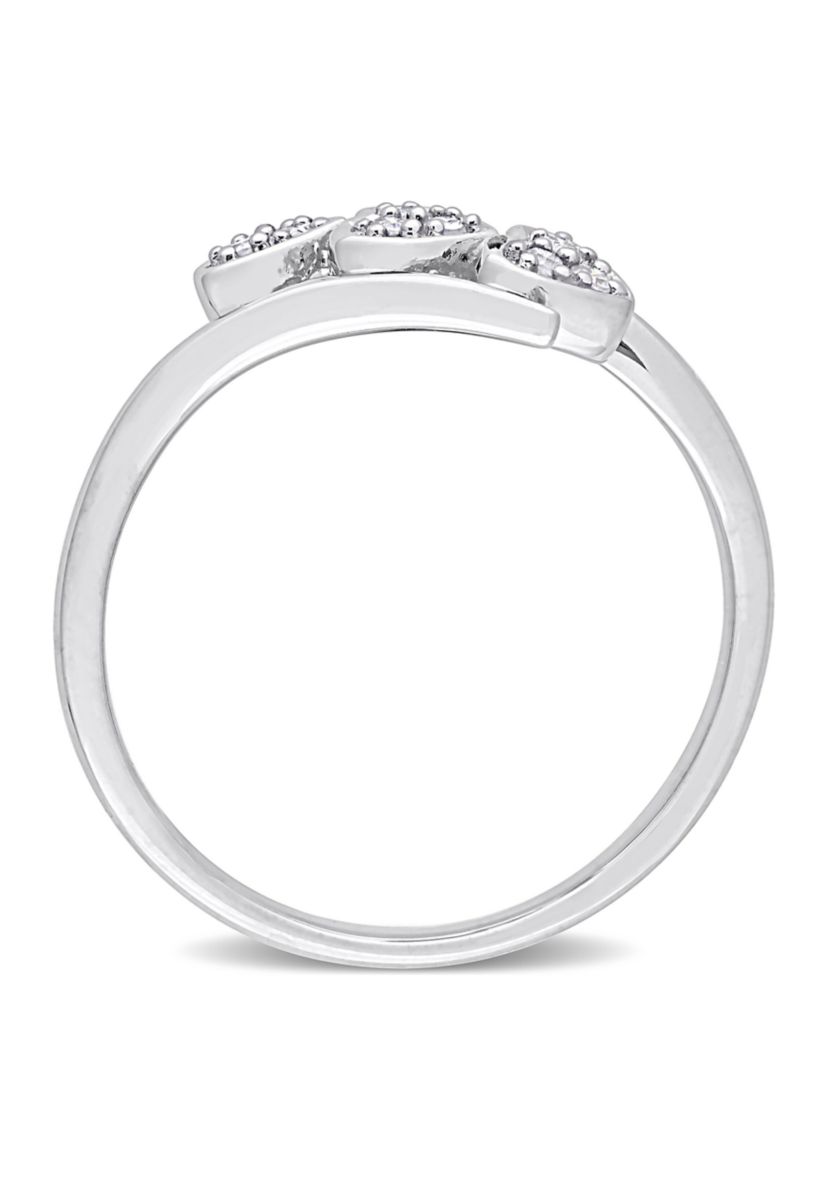1/10 CT TW Diamond Triple Heart Bypass Promise Ring in Sterling Silver