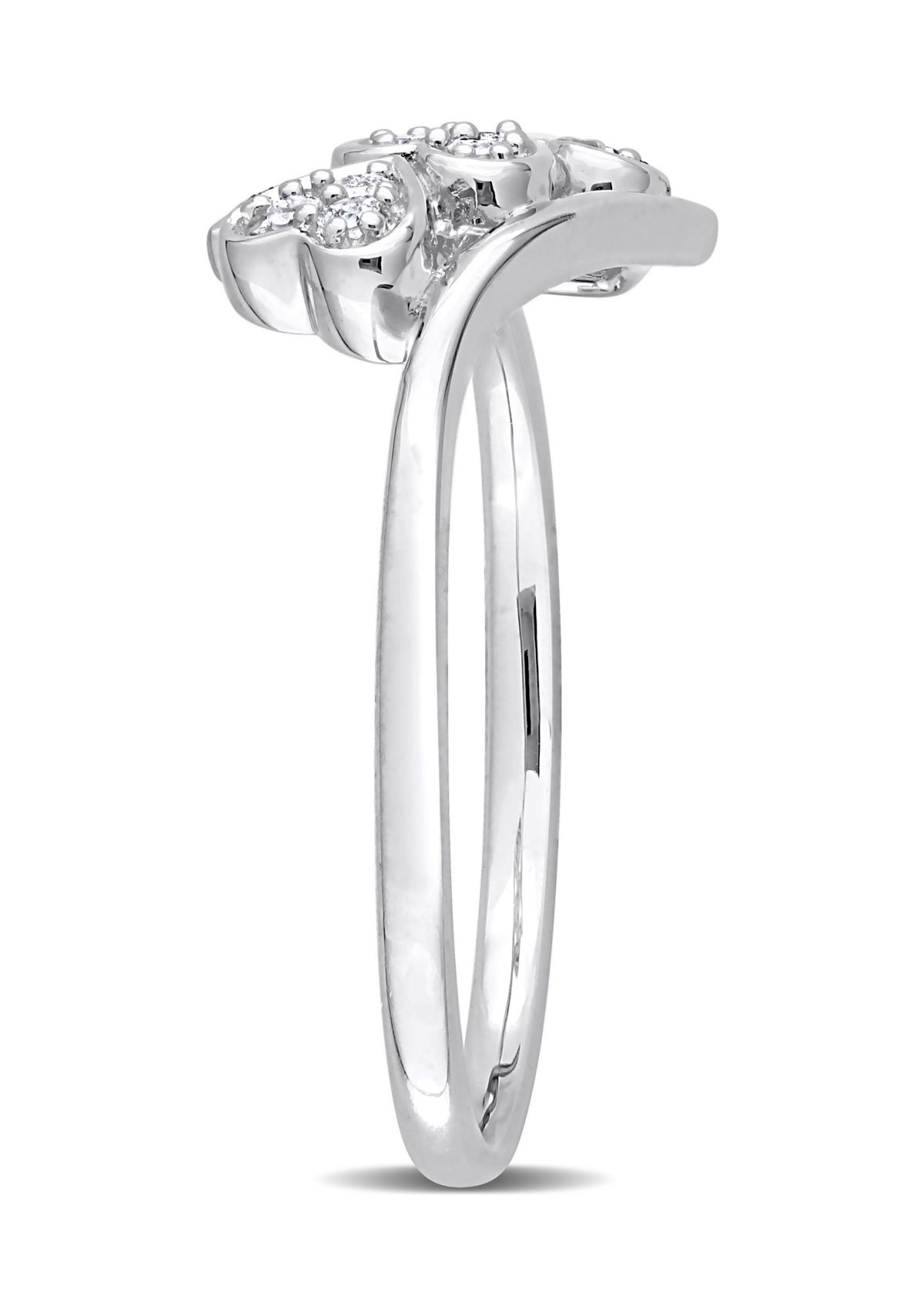 1/10 CT TW Diamond Triple Heart Bypass Promise Ring in Sterling Silver