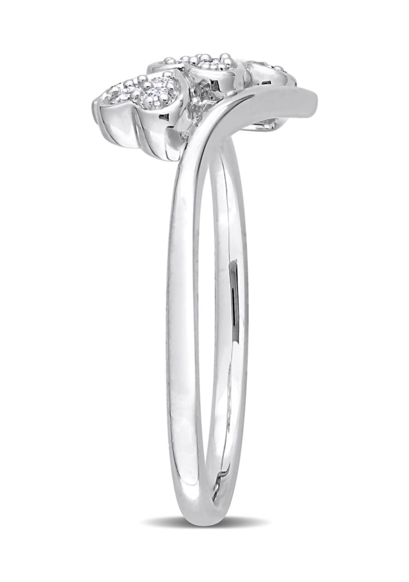 1/10 CT TW Diamond Triple Heart Bypass Promise Ring in Sterling Silver