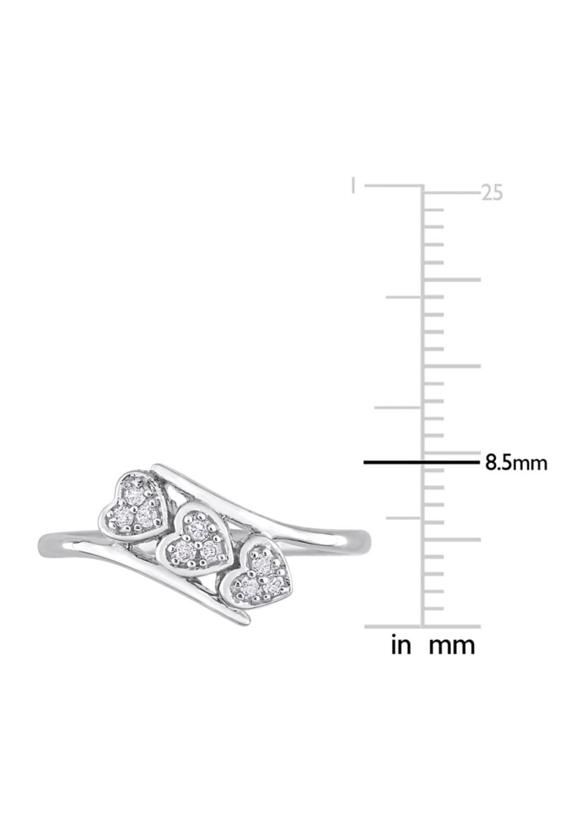 1/10 CT TW Diamond Triple Heart Bypass Promise Ring in Sterling Silver