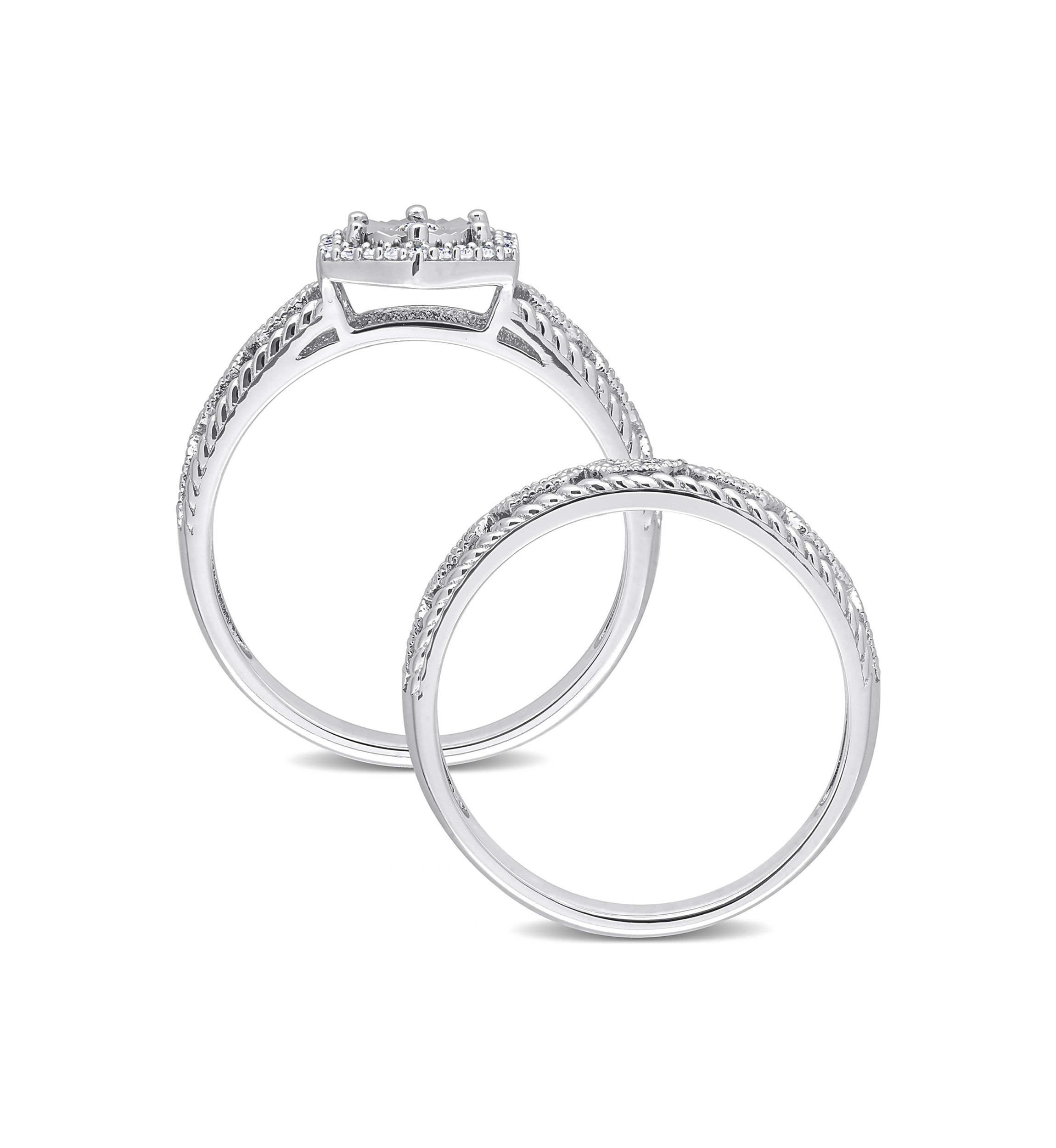 1/4 CT TW Diamond Hexagon Halo Bridal Ring Set in Sterling Silver