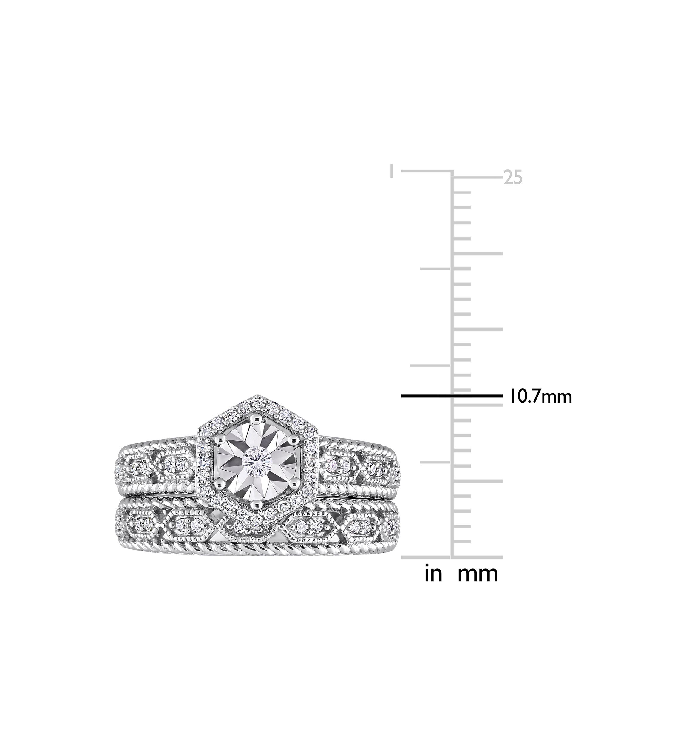 1/4 CT TW Diamond Hexagon Halo Bridal Ring Set in Sterling Silver
