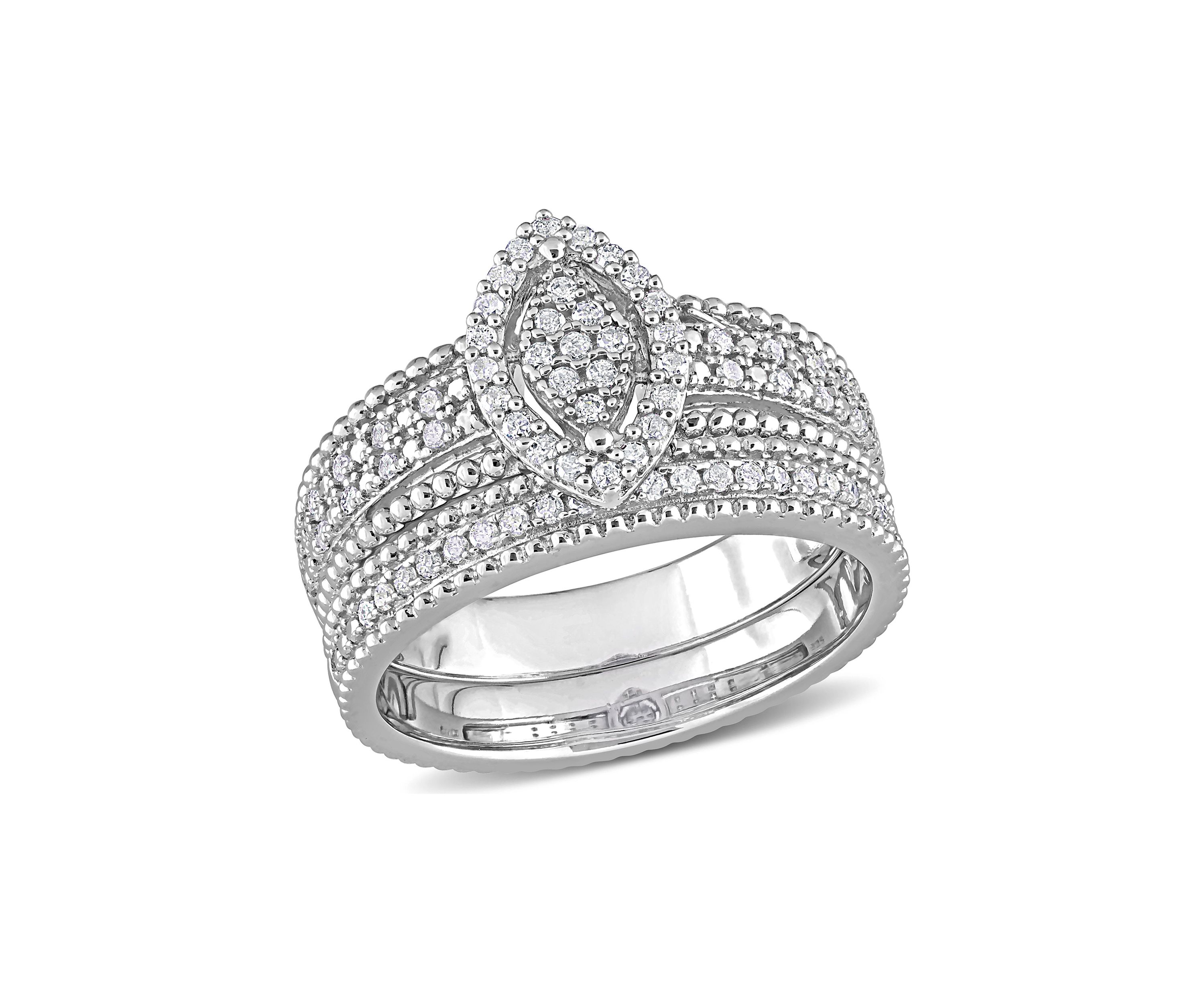 1/3 CT TDW Diamond Marquise Shape Cluster Bridal Set in Sterling Silver