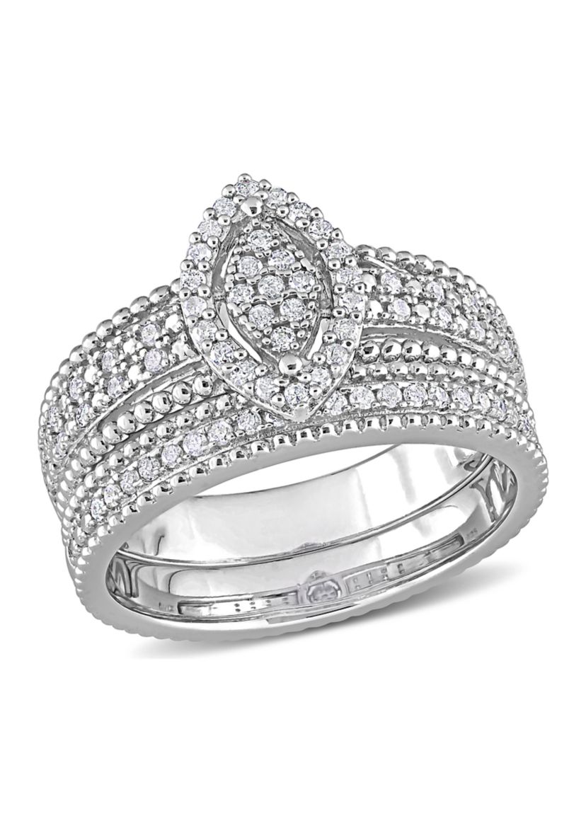 1/3 CT TDW Diamond Marquise Shape Cluster Bridal Set in Sterling Silver