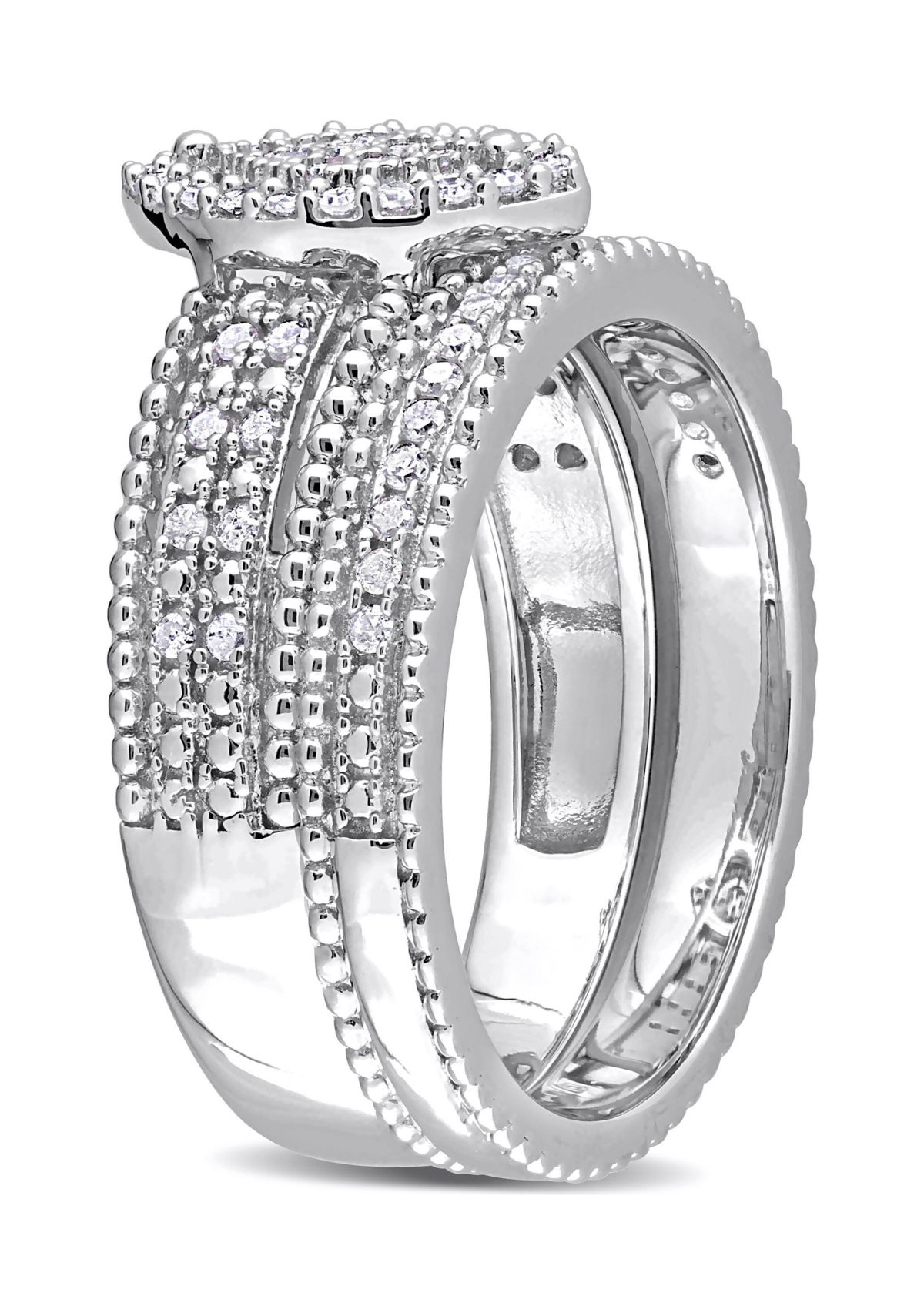 1/3 CT TDW Diamond Marquise Shape Cluster Bridal Set in Sterling Silver