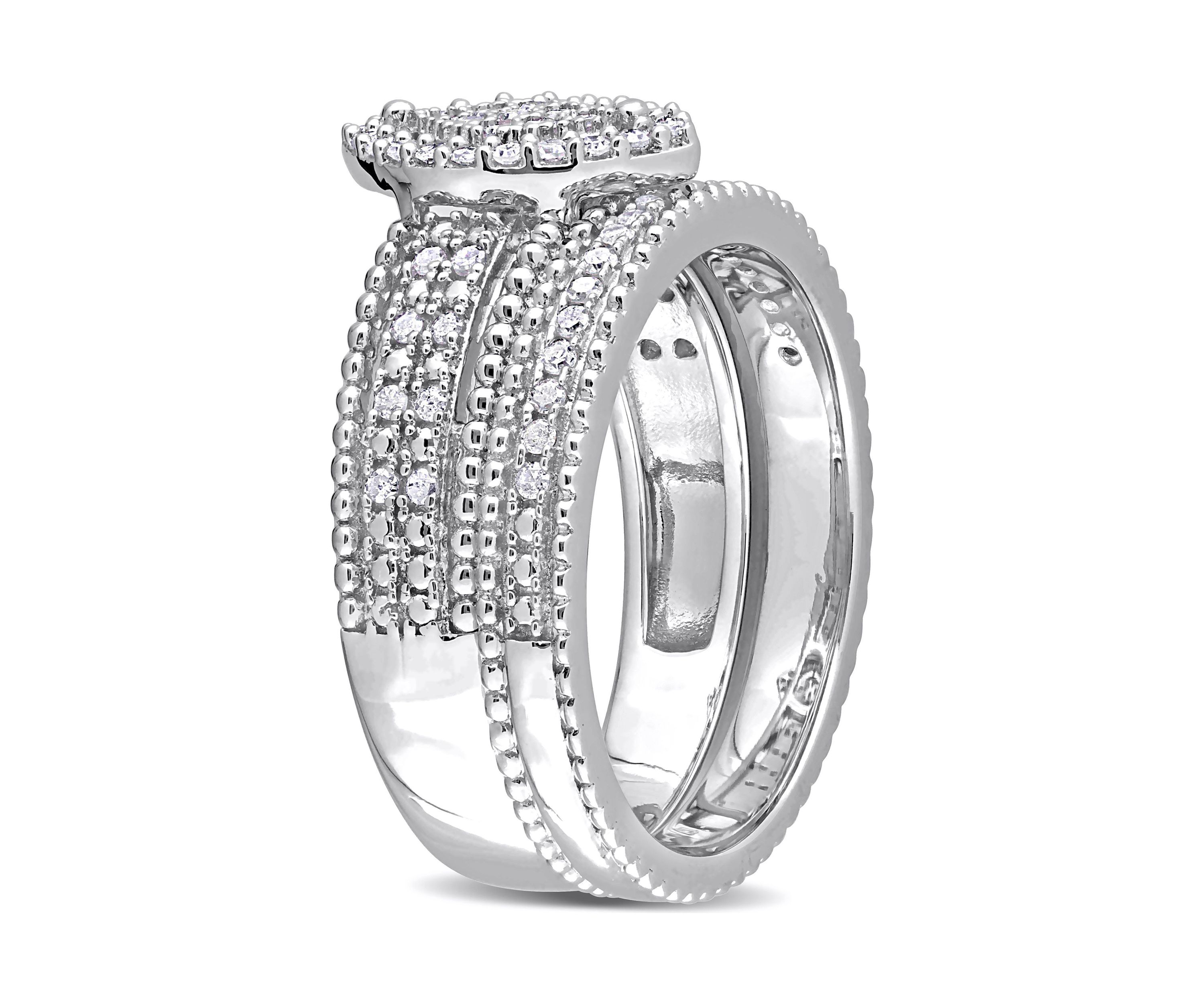 1/3 CT TDW Diamond Marquise Shape Cluster Bridal Set in Sterling Silver
