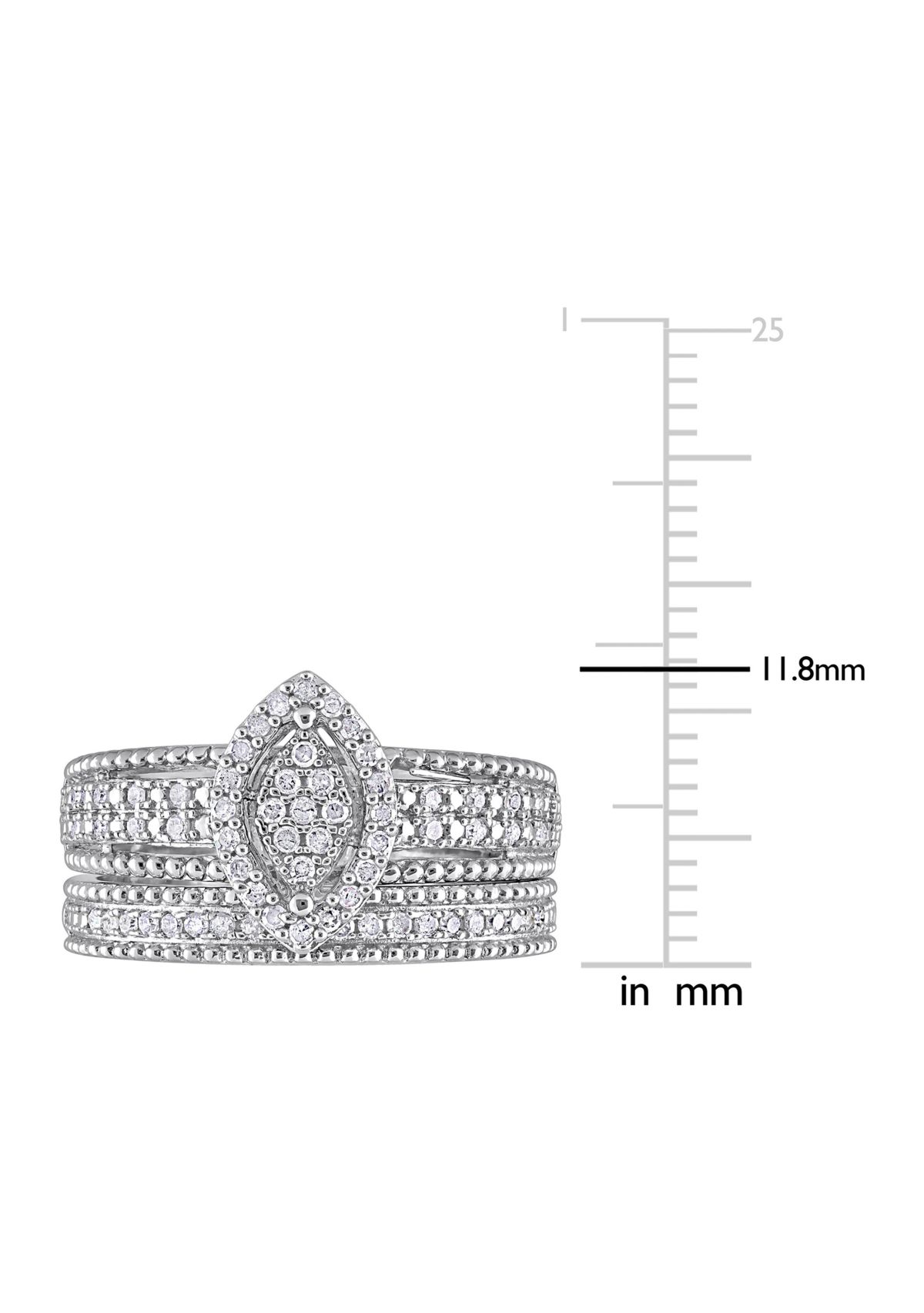 1/3 CT TDW Diamond Marquise Shape Cluster Bridal Set in Sterling Silver