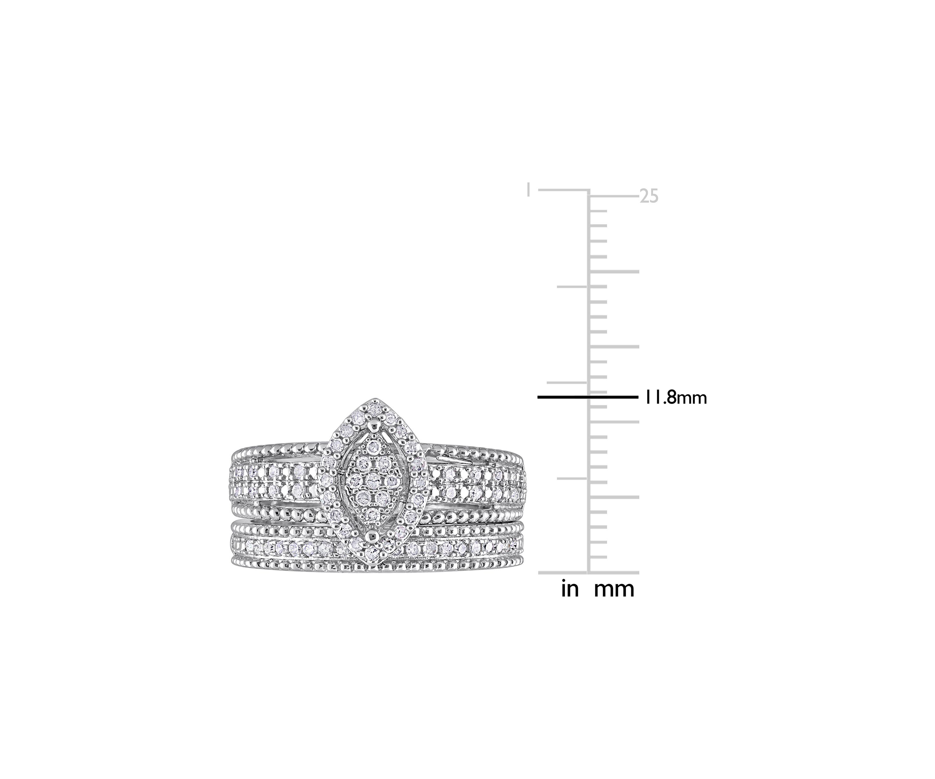 1/3 CT TDW Diamond Marquise Shape Cluster Bridal Set in Sterling Silver