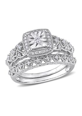 Belk & Co 1/3 Ct Tw Diamond Square Halo Bridal Ring Set In Sterling Silver