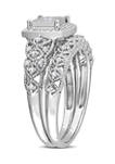 1/3 ct. t.w. Diamond Square Halo Bridal Ring Set in Sterling Silver