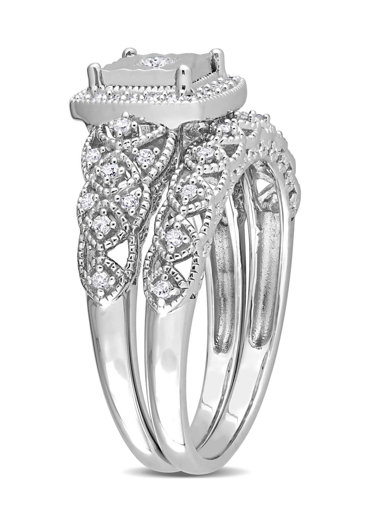 1/3 CT TW Diamond Square Halo Bridal Ring Set in Sterling Silver