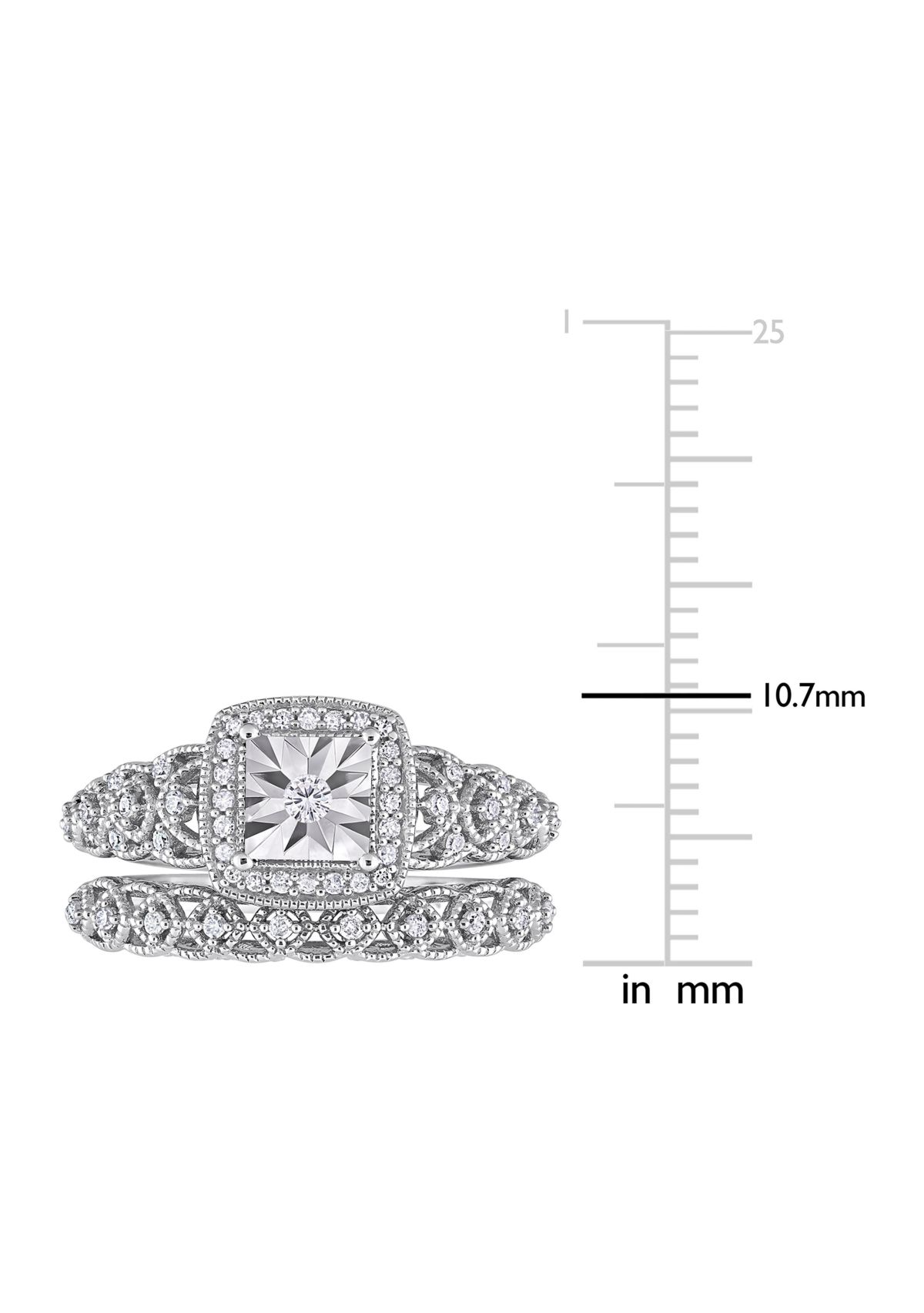1/3 CT TW Diamond Square Halo Bridal Ring Set in Sterling Silver