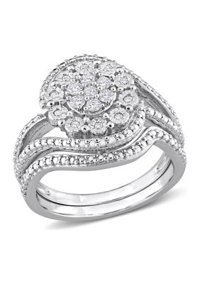 1/4 CT TW Diamond Vintage Bridal Set Sterling Silver