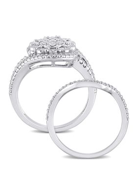 1/4 CT TW Diamond Vintage Bridal Set Sterling Silver