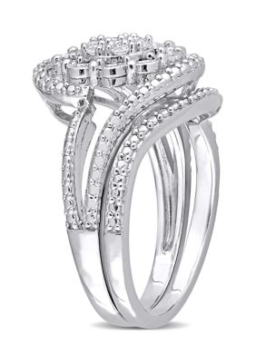 1/4 CT TW Diamond Vintage Bridal Set Sterling Silver