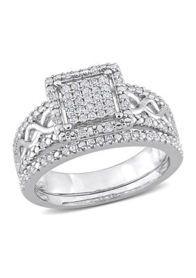 Belk & Co 1/3 CT TDW Diamond Square Halo Infinity Bridal Set in Sterling Silver