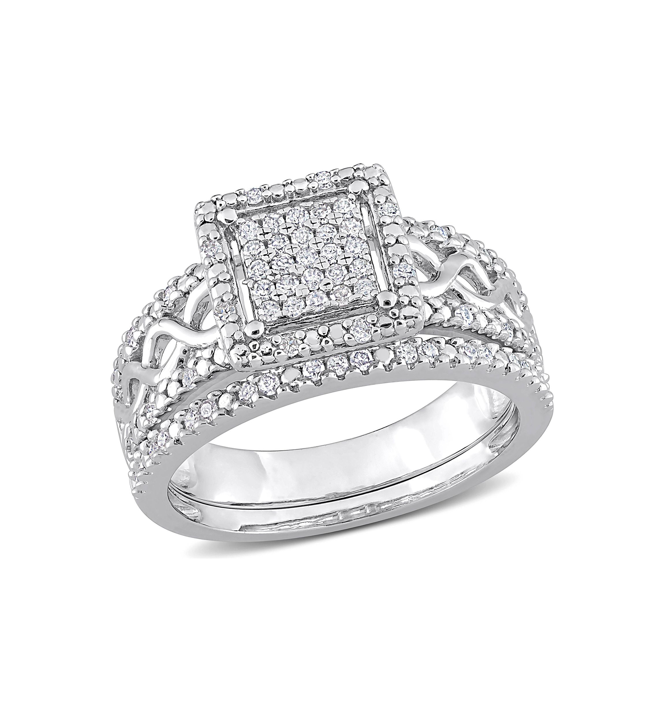1/3 CT TDW Diamond Square Halo Infinity Bridal Set in Sterling Silver