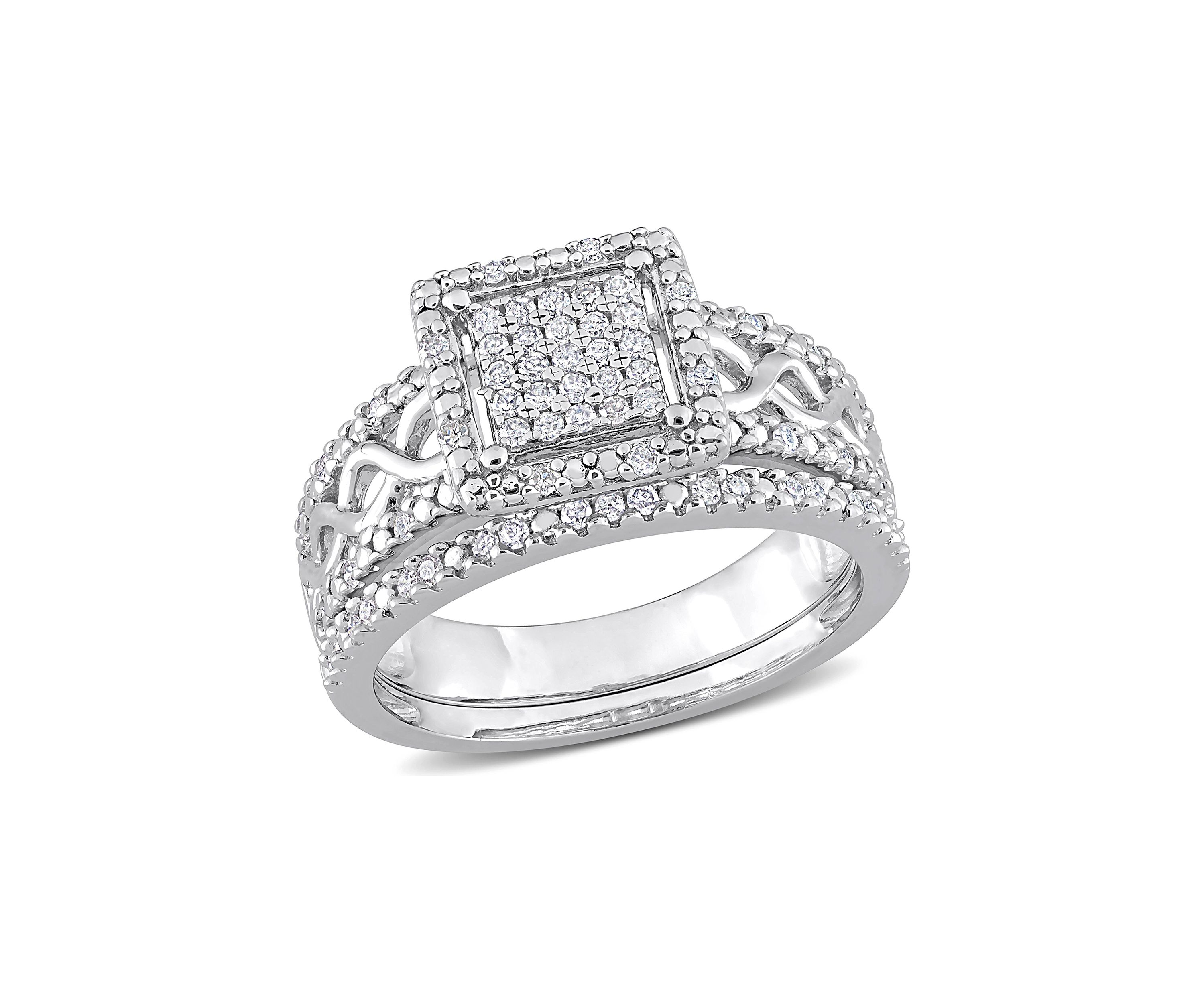 1/3 CT TDW Diamond Square Halo Infinity Bridal Set in Sterling Silver