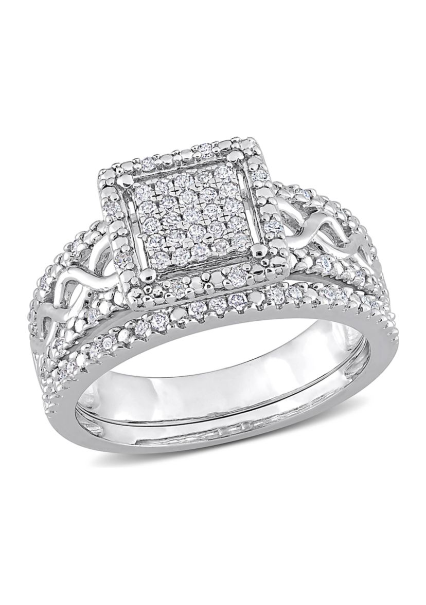 1/3 CT TDW Diamond Square Halo Infinity Bridal Set in Sterling Silver