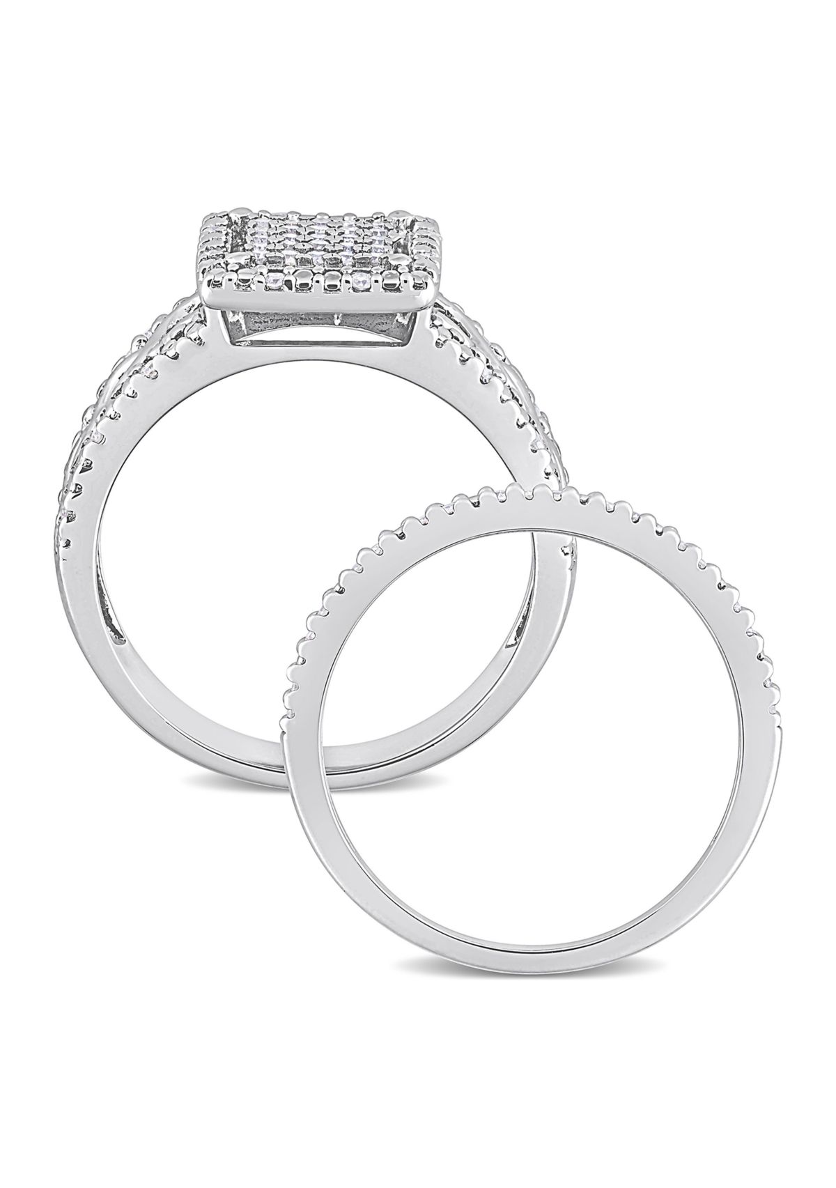 1/3 CT TDW Diamond Square Halo Infinity Bridal Set in Sterling Silver