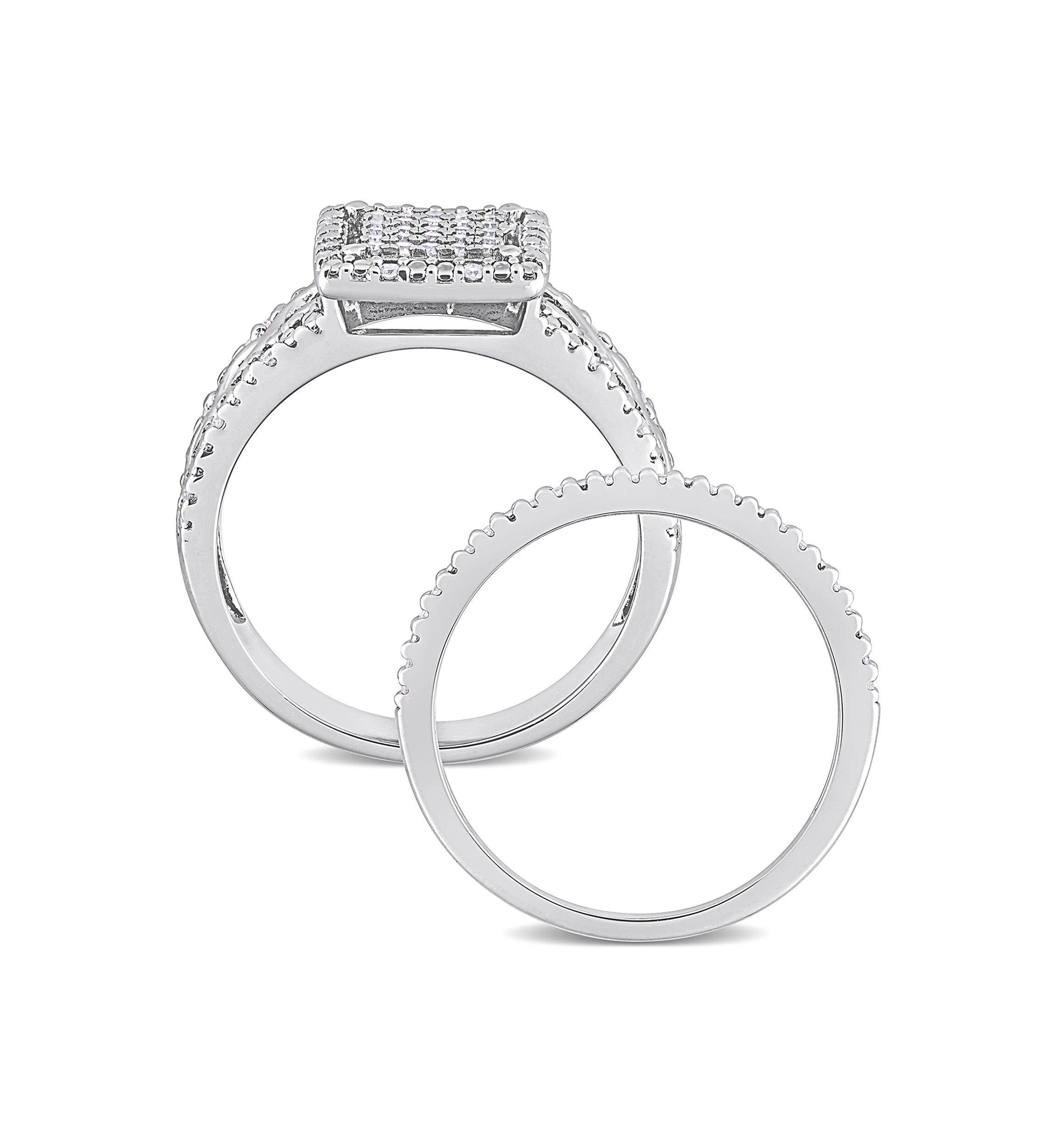 1/3 CT TDW Diamond Square Halo Infinity Bridal Set in Sterling Silver