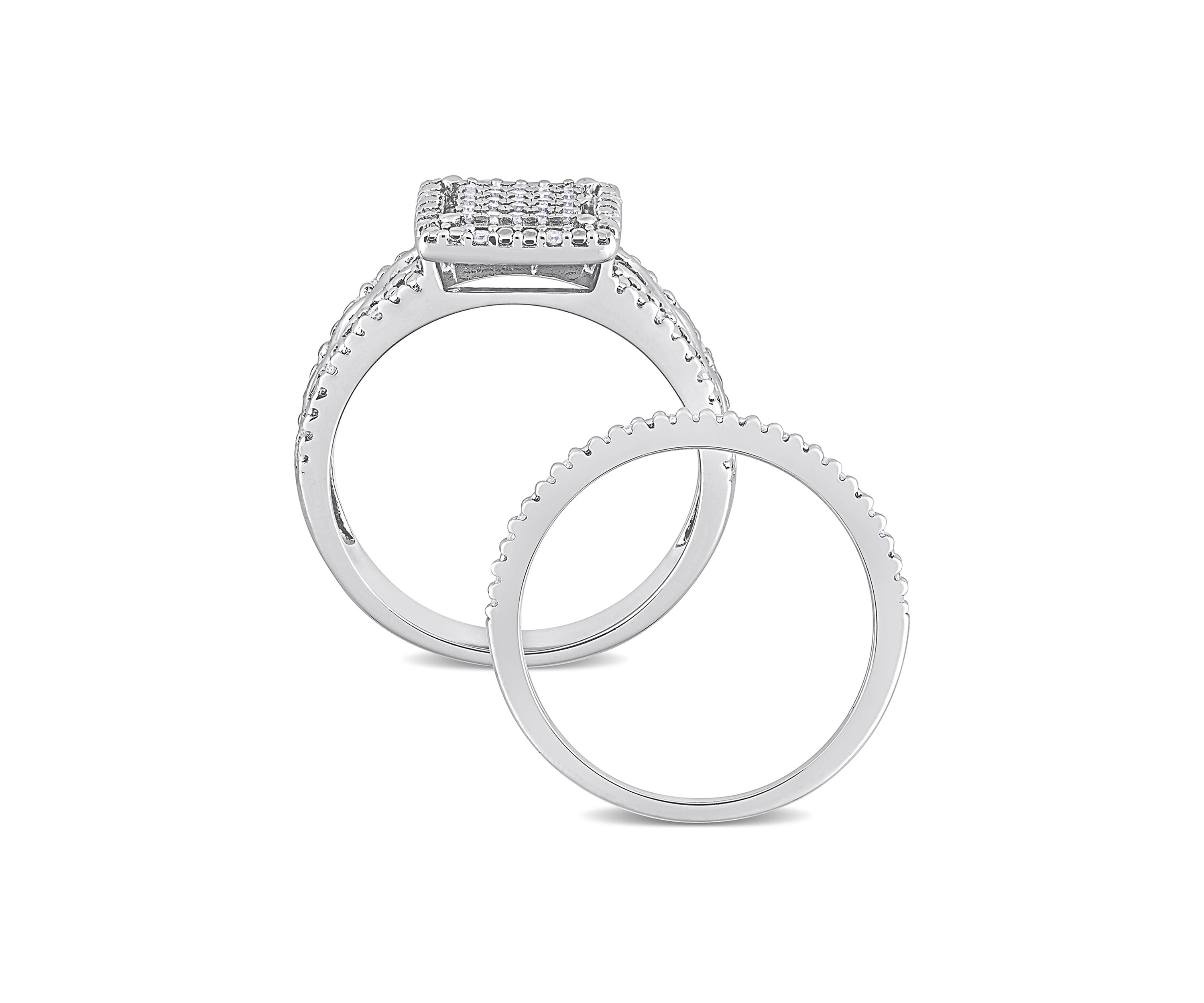 1/3 CT TDW Diamond Square Halo Infinity Bridal Set in Sterling Silver