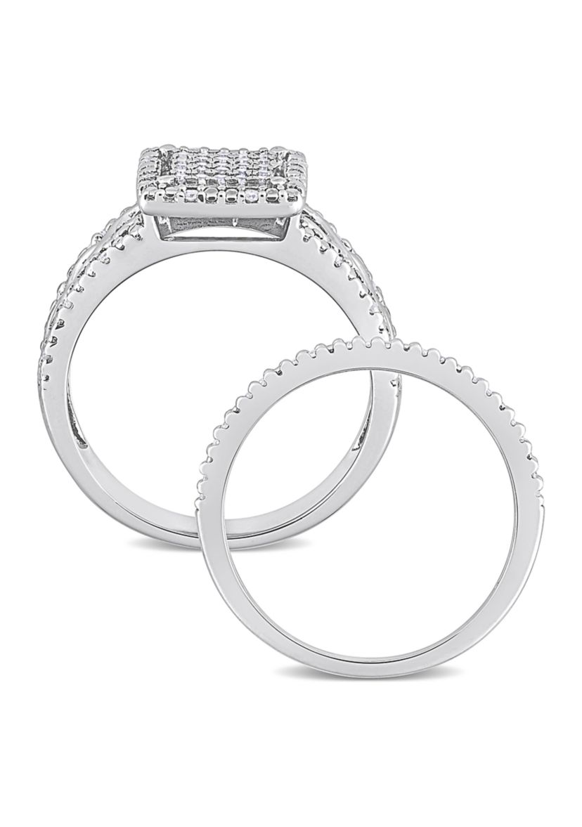 1/3 CT TDW Diamond Square Halo Infinity Bridal Set in Sterling Silver