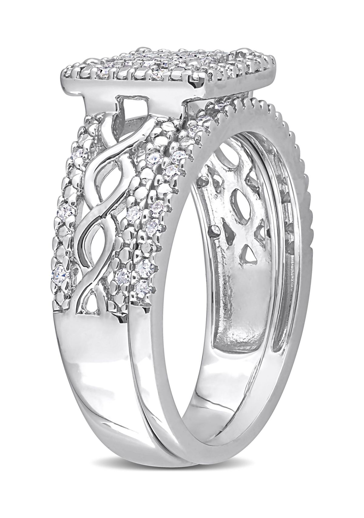 1/3 CT TDW Diamond Square Halo Infinity Bridal Set in Sterling Silver