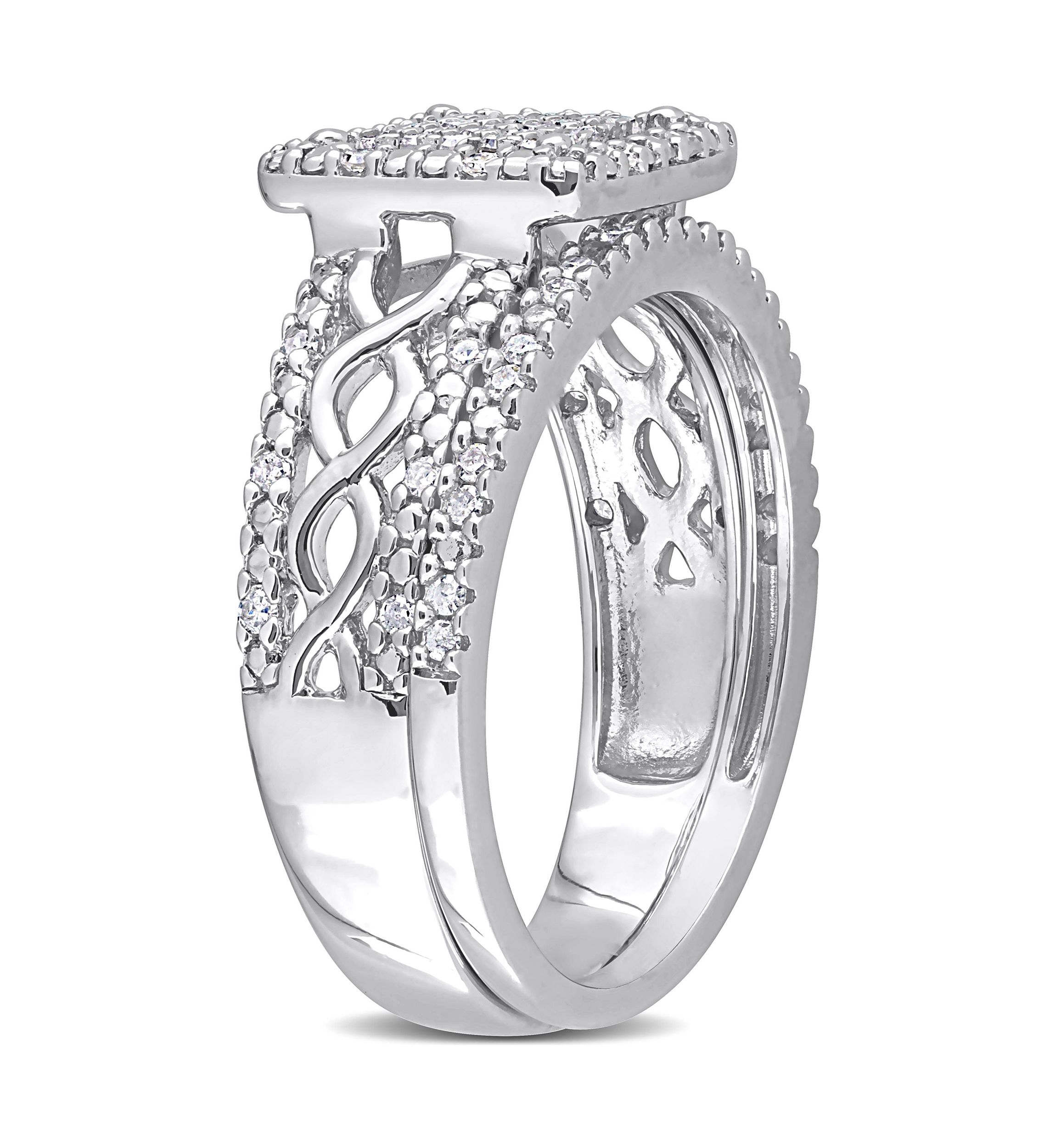 1/3 CT TDW Diamond Square Halo Infinity Bridal Set in Sterling Silver