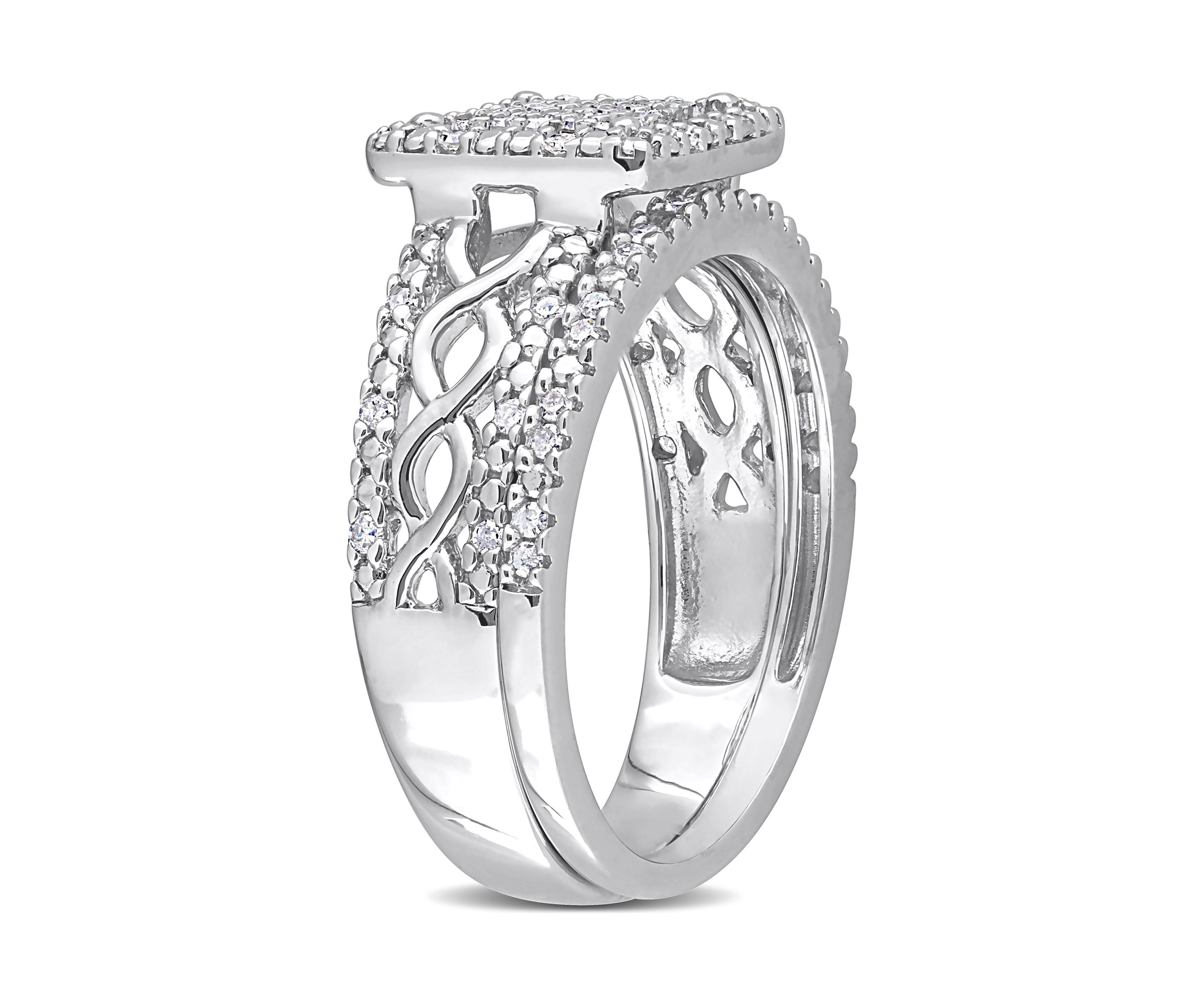 1/3 CT TDW Diamond Square Halo Infinity Bridal Set in Sterling Silver