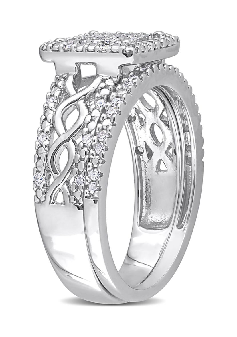 1/3 CT TDW Diamond Square Halo Infinity Bridal Set in Sterling Silver