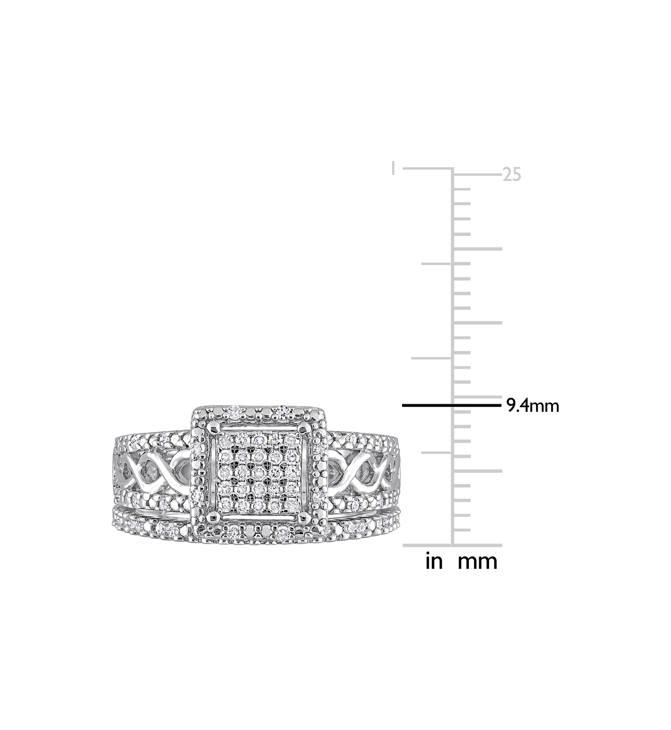 1/3 CT TDW Diamond Square Halo Infinity Bridal Set in Sterling Silver
