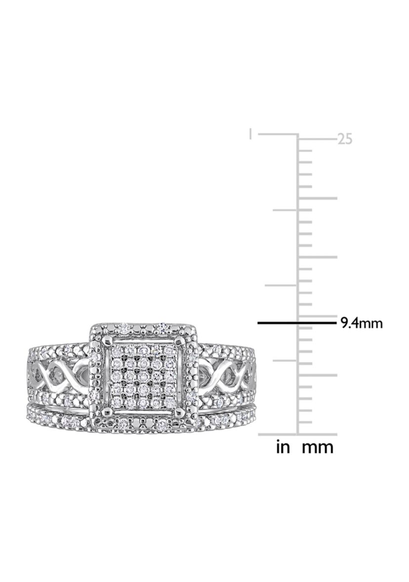1/3 CT TDW Diamond Square Halo Infinity Bridal Set in Sterling Silver