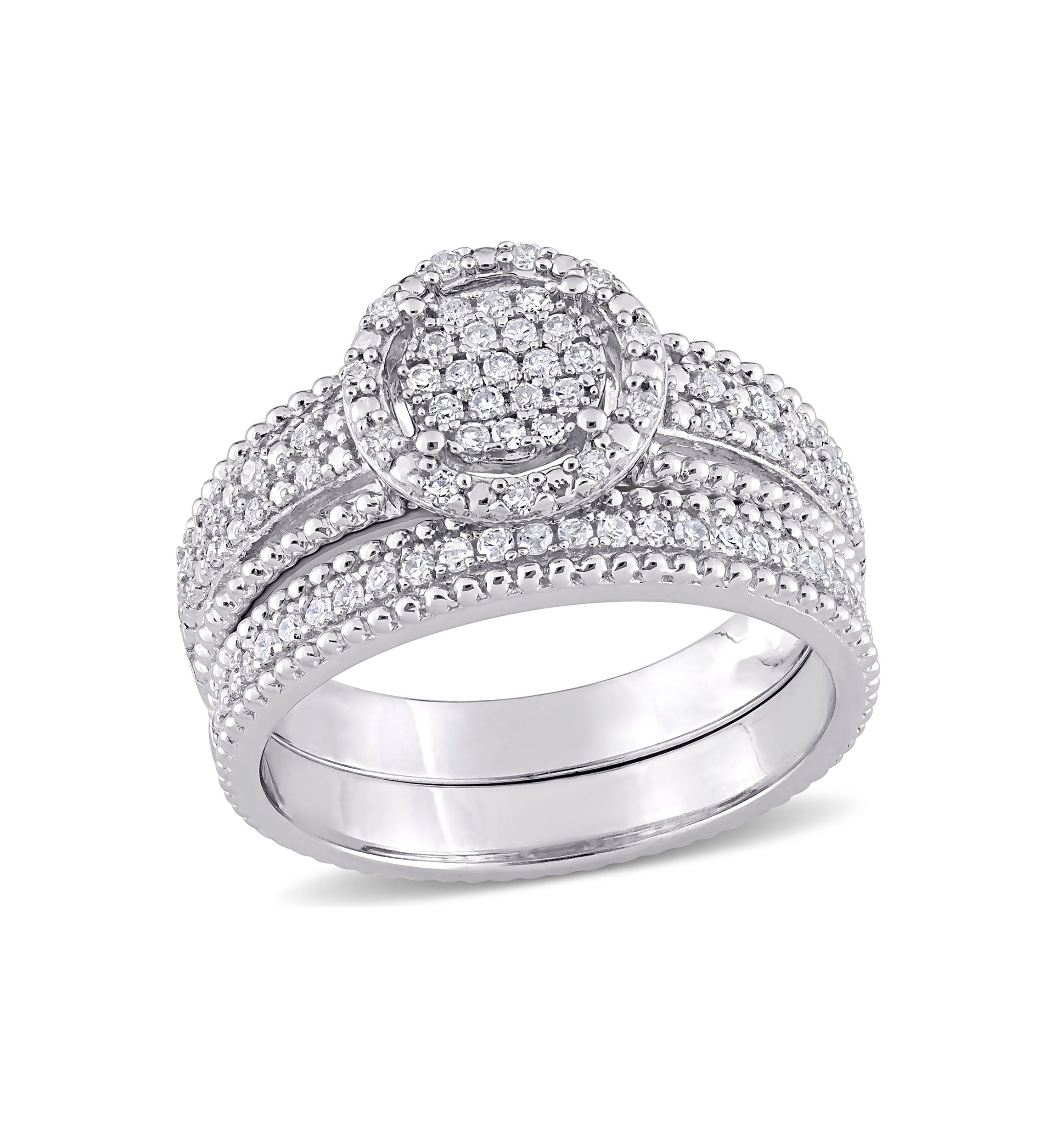 1/3 CT TDW Diamond Cluster Bridal Set in Sterling Silver