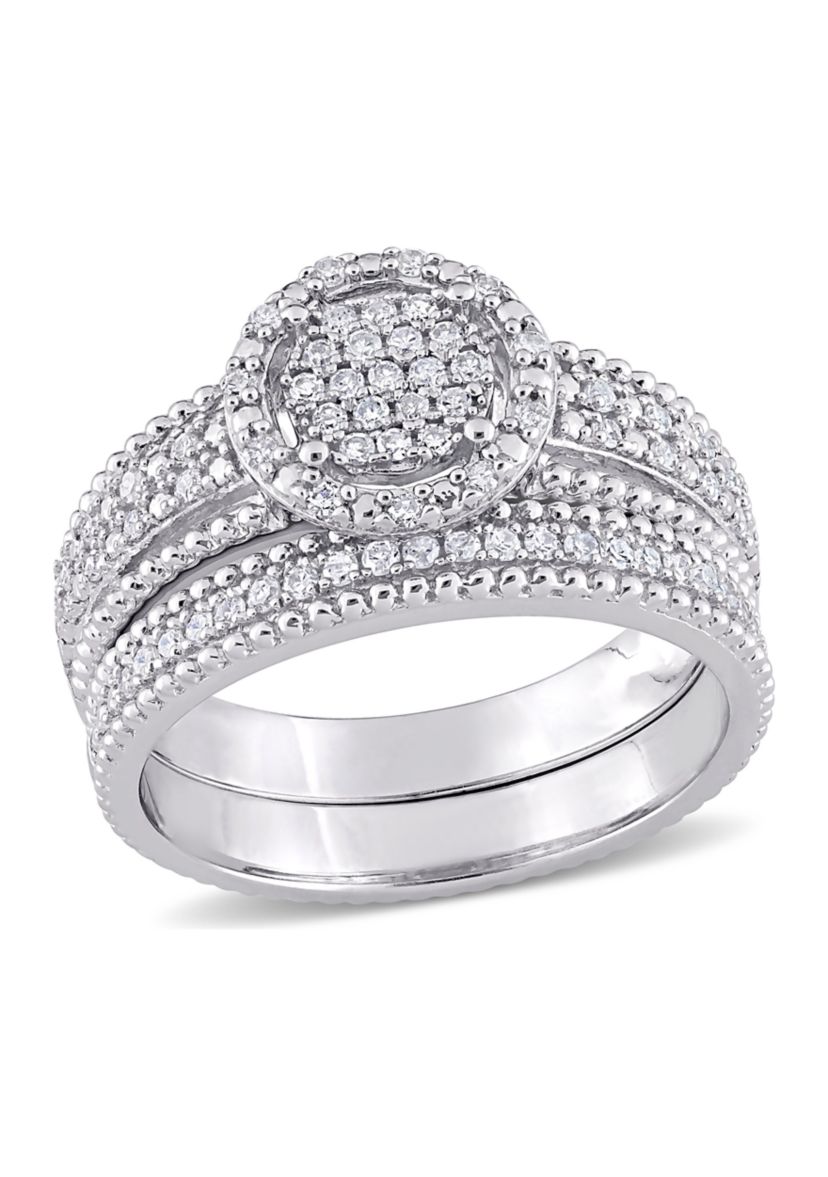1/3 CT TDW Diamond Cluster Bridal Set in Sterling Silver