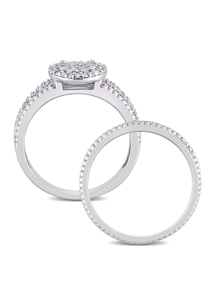 1/3 CT TDW Diamond Cluster Bridal Set in Sterling Silver