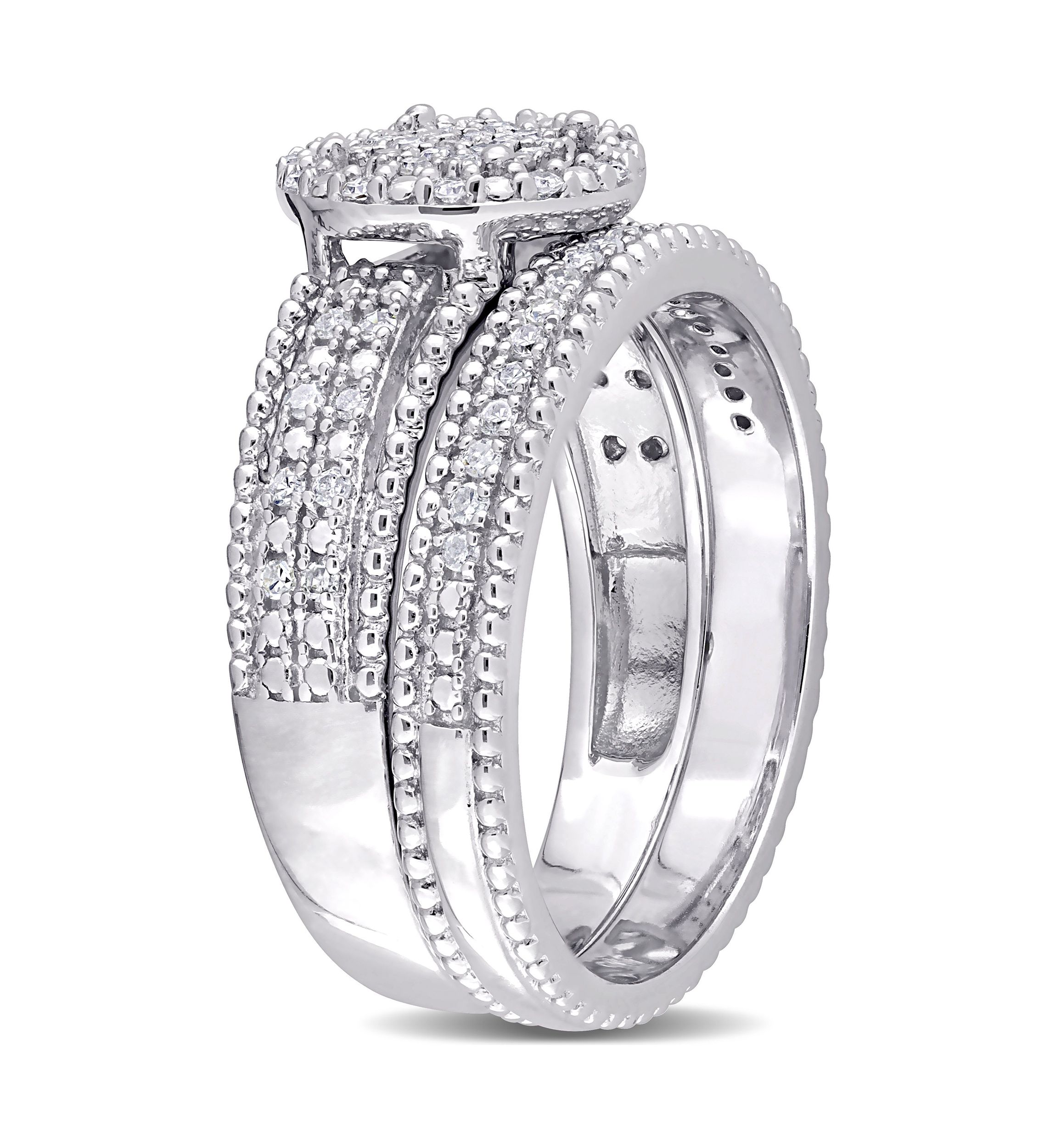 1/3 CT TDW Diamond Cluster Bridal Set in Sterling Silver