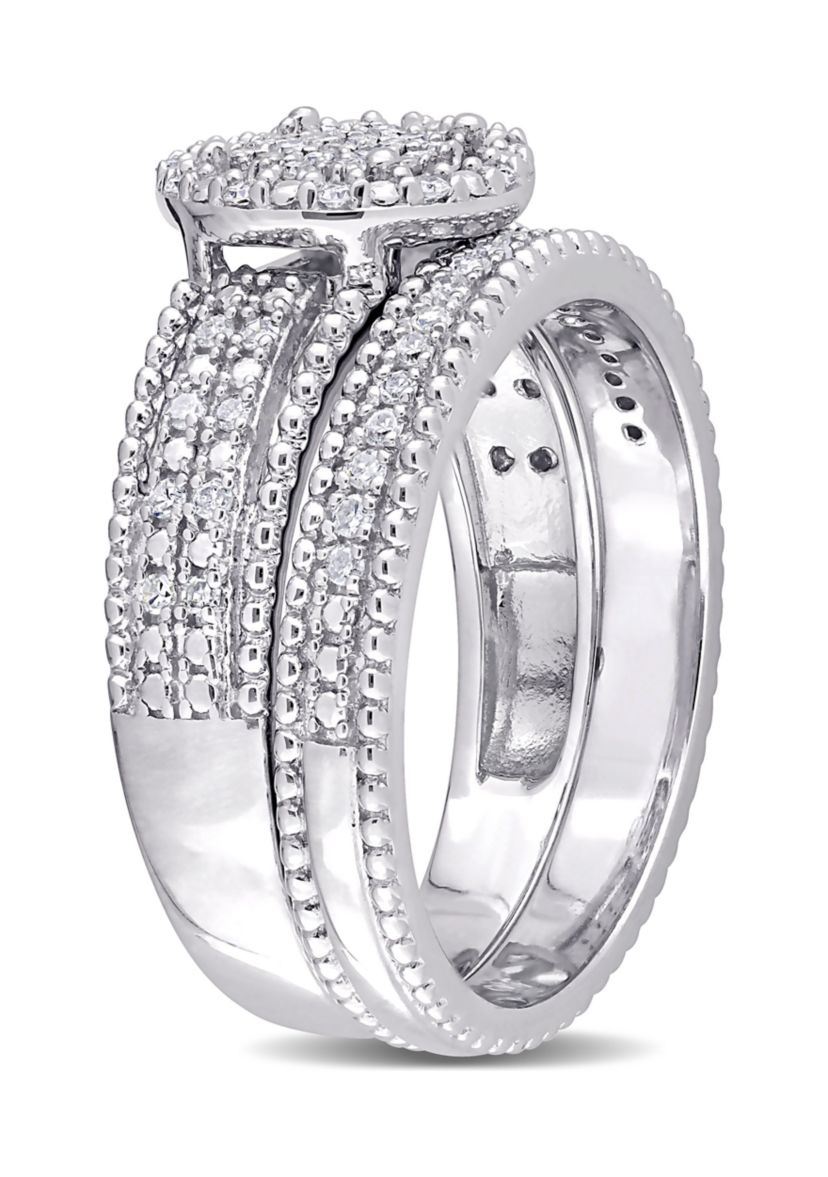 1/3 CT TDW Diamond Cluster Bridal Set in Sterling Silver