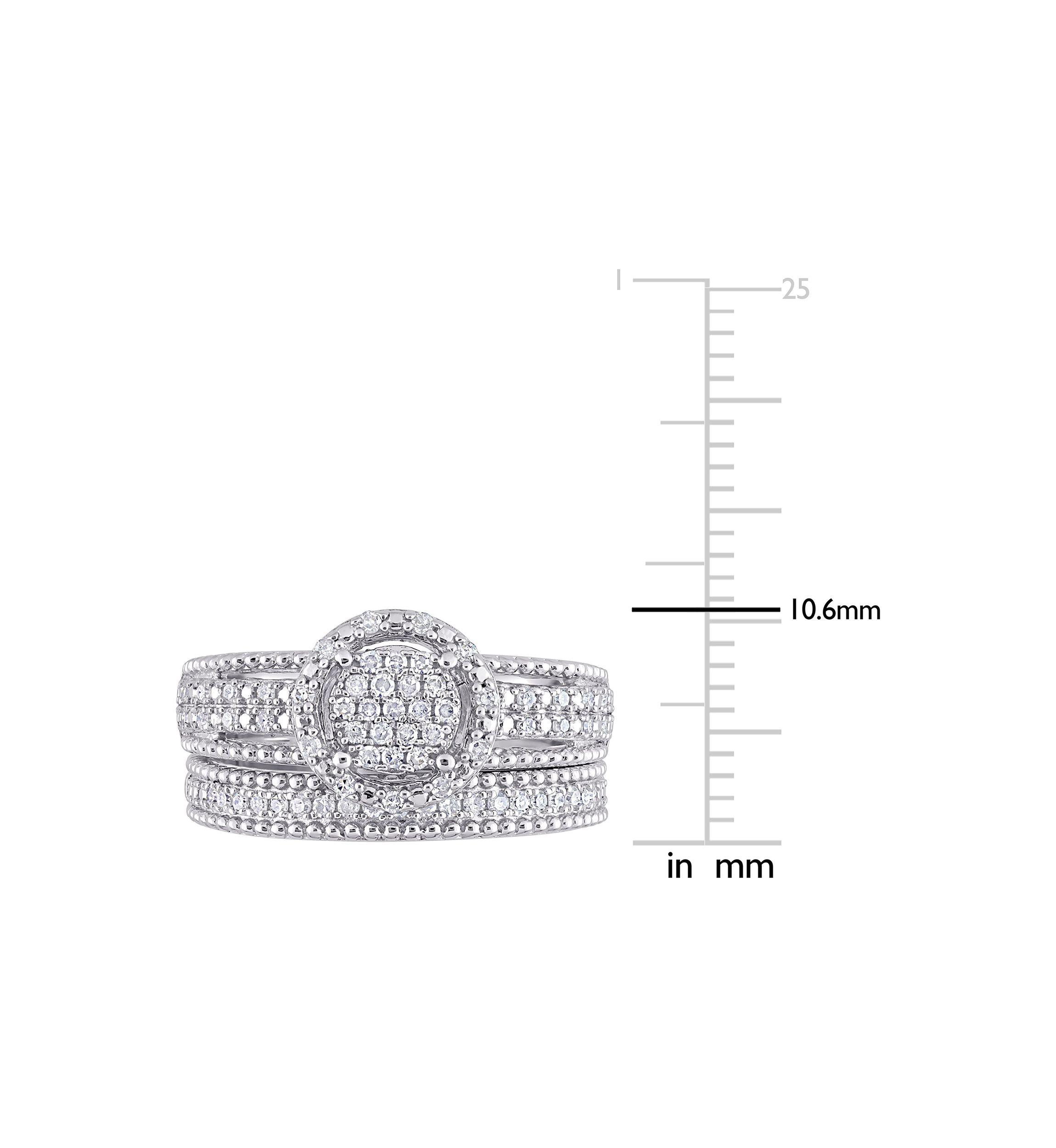 1/3 CT TDW Diamond Cluster Bridal Set in Sterling Silver