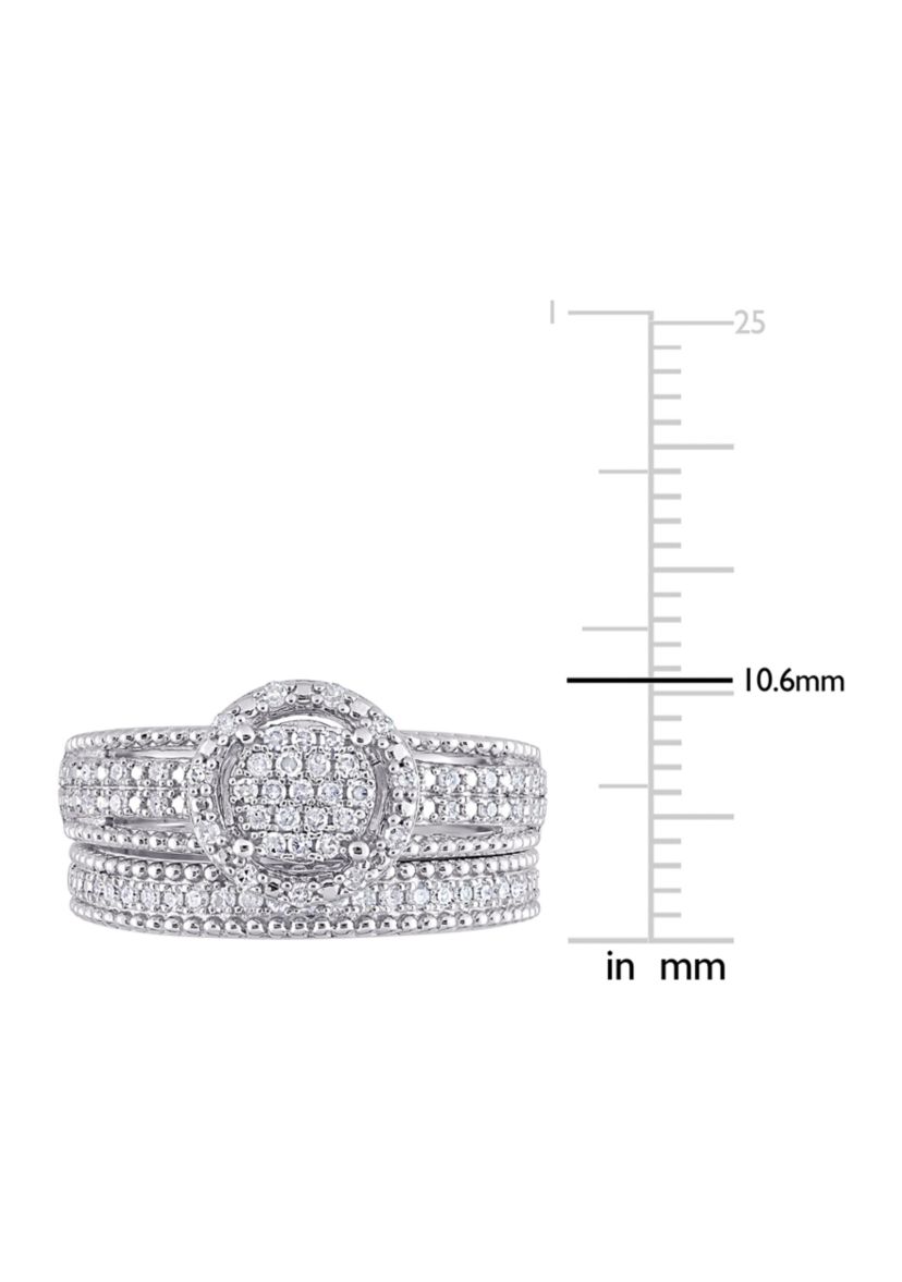1/3 CT TDW Diamond Cluster Bridal Set in Sterling Silver