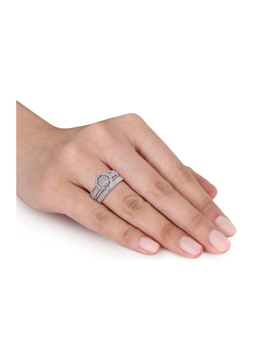 1/3 CT TDW Diamond Cluster Bridal Set in Sterling Silver