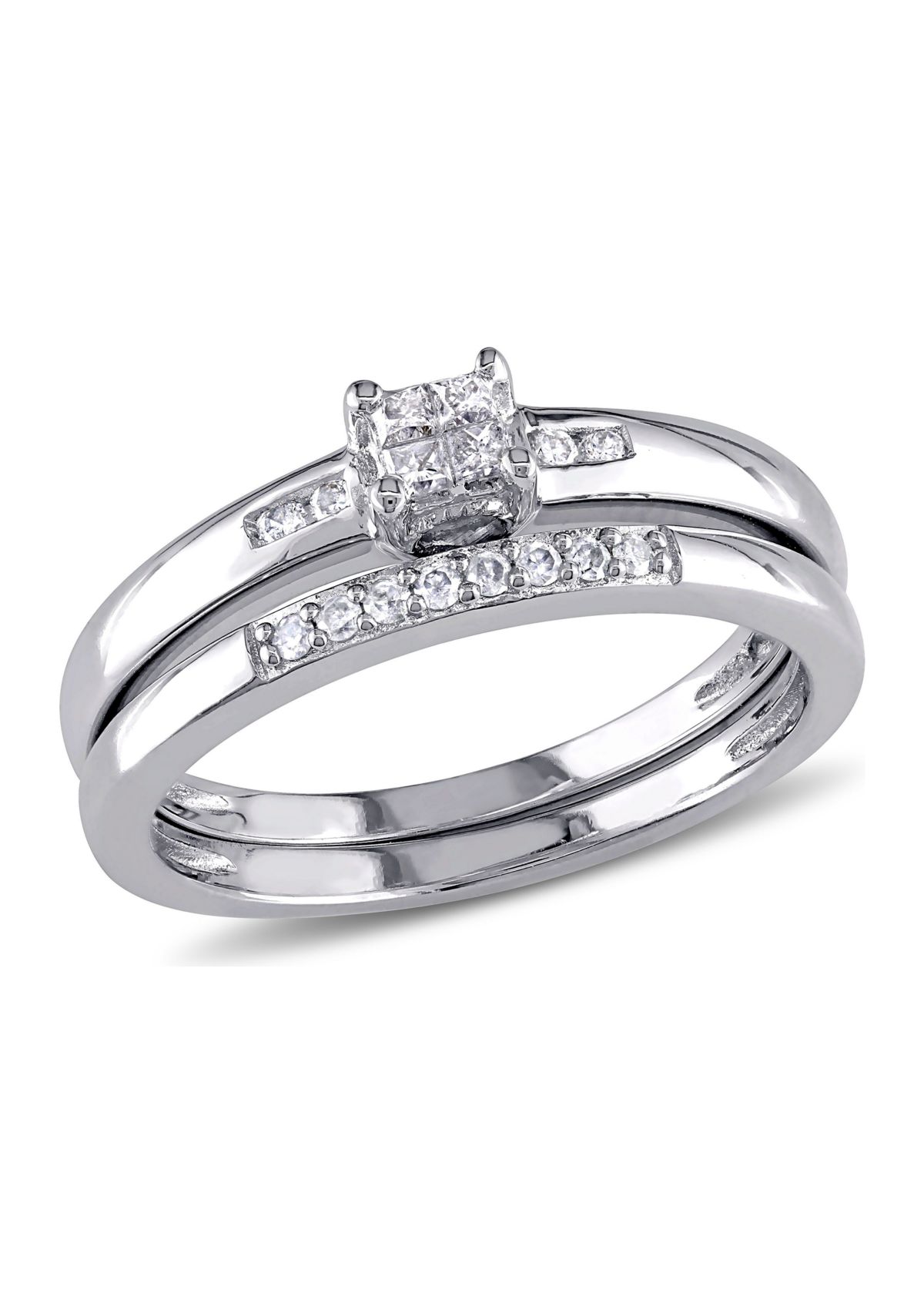 1/6 CT TW Princess Cut Diamond Quad Bridal Set in Sterling Silver