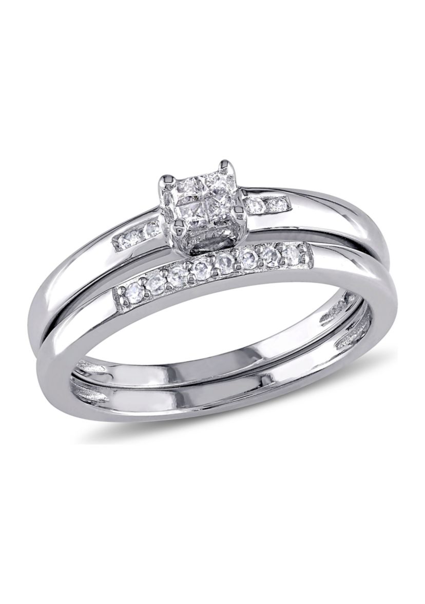 1/6 CT TW Princess Cut Diamond Quad Bridal Set in Sterling Silver