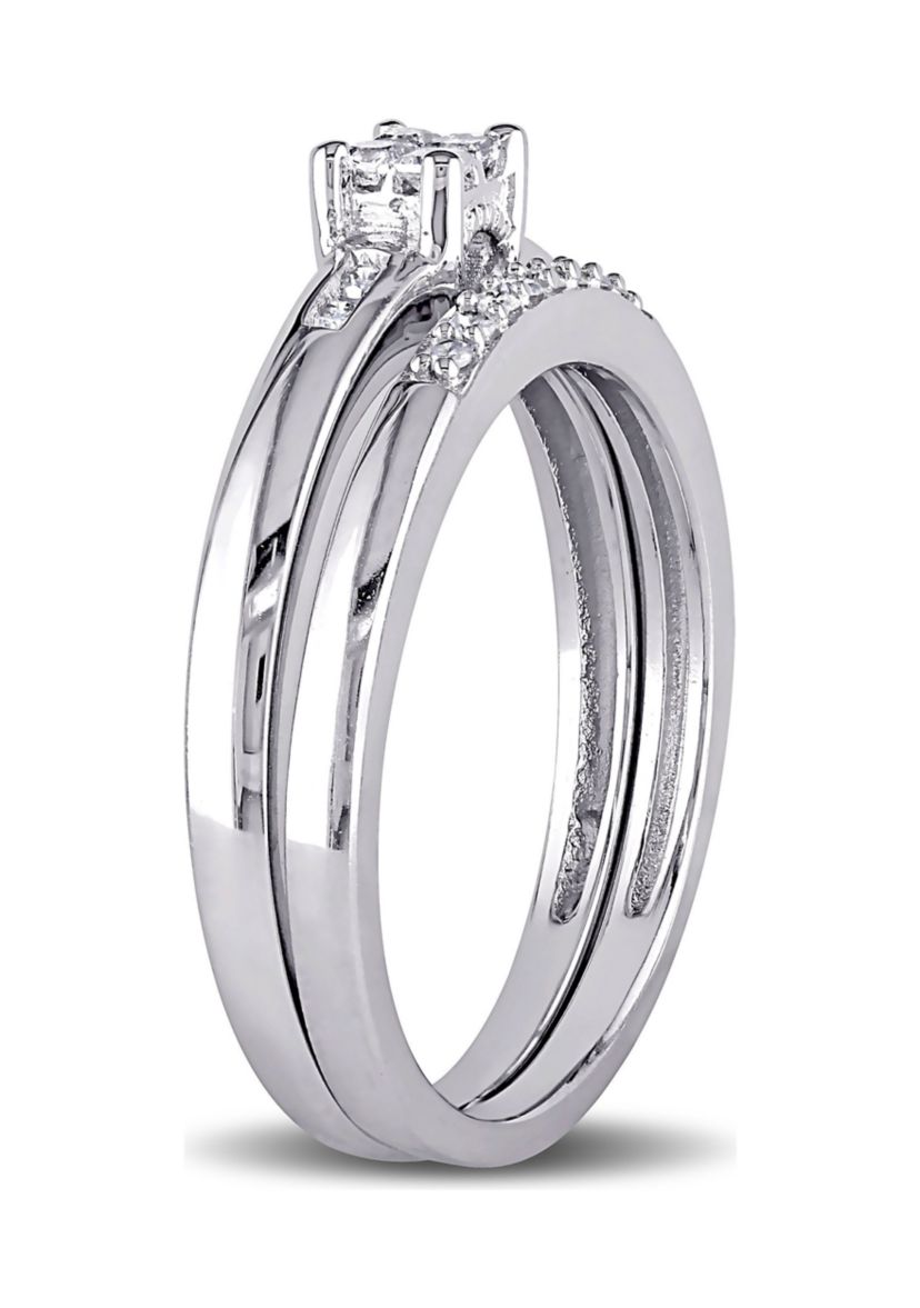 1/6 CT TW Princess Cut Diamond Quad Bridal Set in Sterling Silver